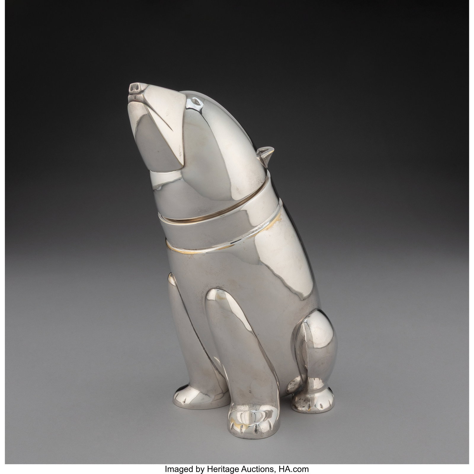 Austrian School Polar Bear Cocktail Shaker, 20t: Austrian School Polar Bear Cocktail Shaker, 20th century Silver-plated metal 10-1/8 x 5-1/2 x 7 inches (25.7 x 14.0 x 17.8 cm) Impressed to underside&colon