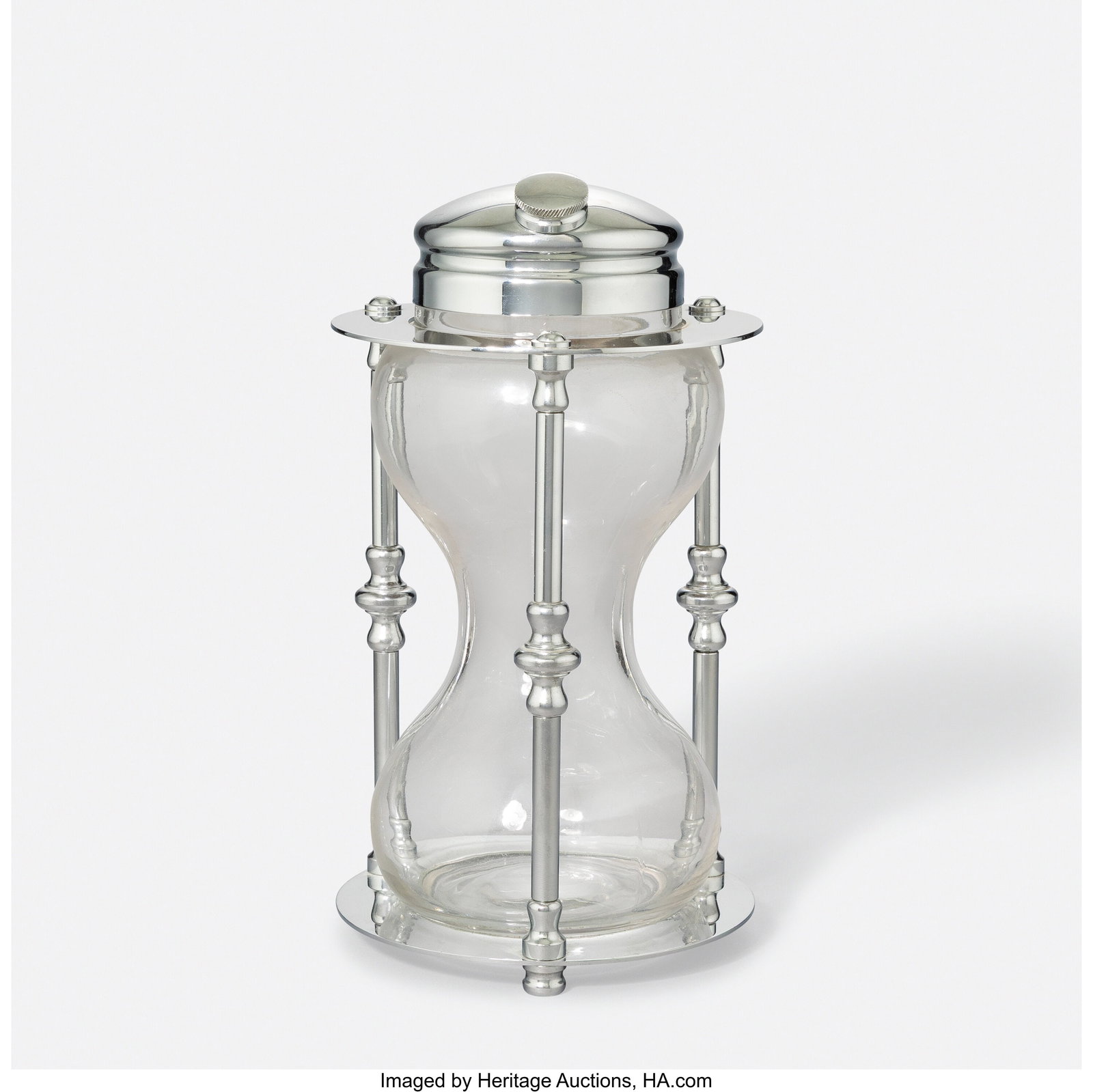 Maxwell Phillip Co. Hour Glass Cocktail Shaker,: Maxwell Phillip Co. Hour Glass Cocktail Shaker, circa 1935 Chrome-plated metal, glass 9-1/4 x 5 x 5 inches (23.5 x 12.7 x 12.7 cm) Impressed to