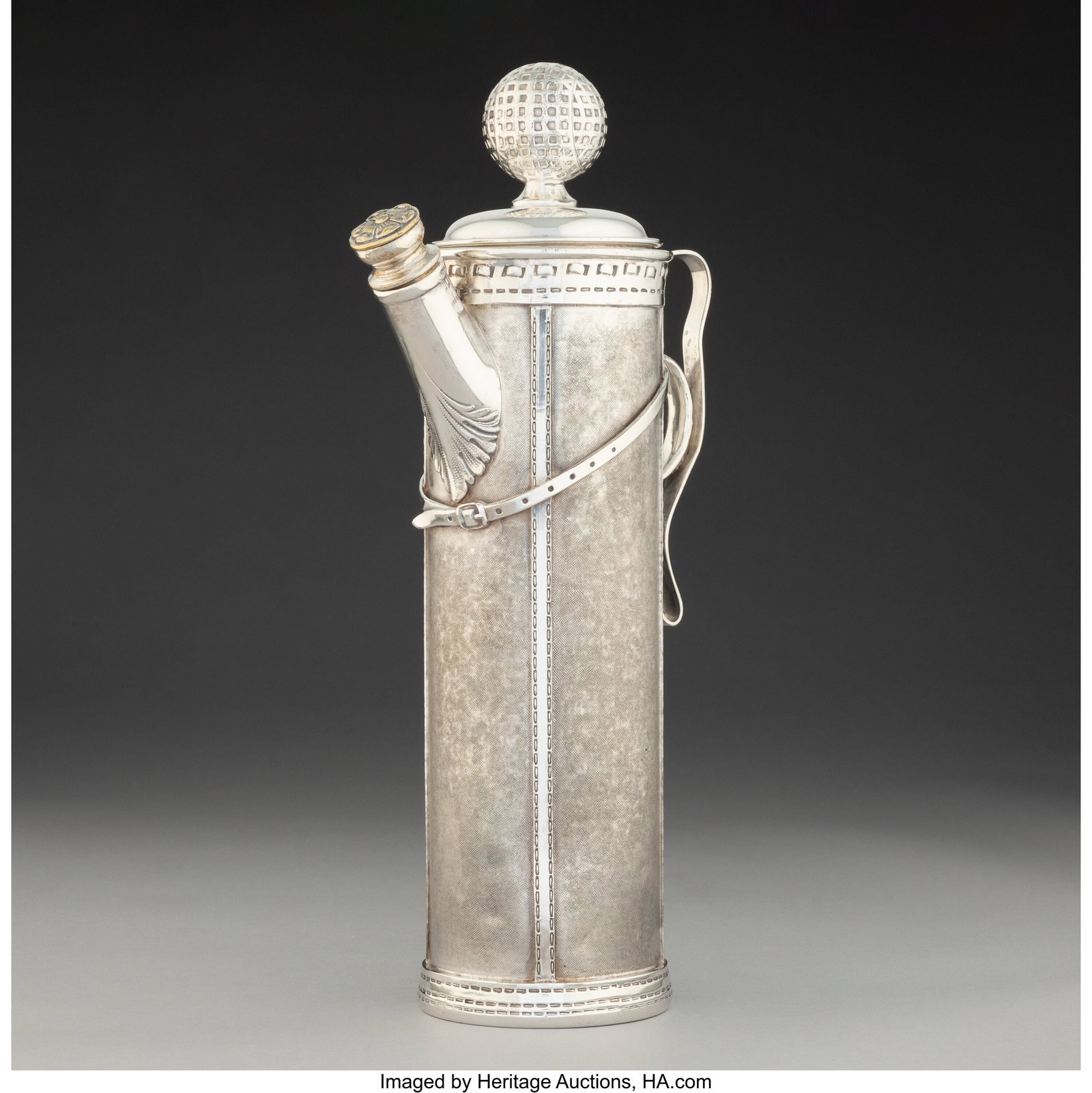 George H. Berry for Derby Silver Plate Company G: George H. Berry for Derby Silver Plate Company Golf-Bag Cocktail Shaker, circa 1927 Silver-plated metal 12-1/2 x 6-1/4 x 3-3/8 inches (31.8 x 15.9 x 8&perio