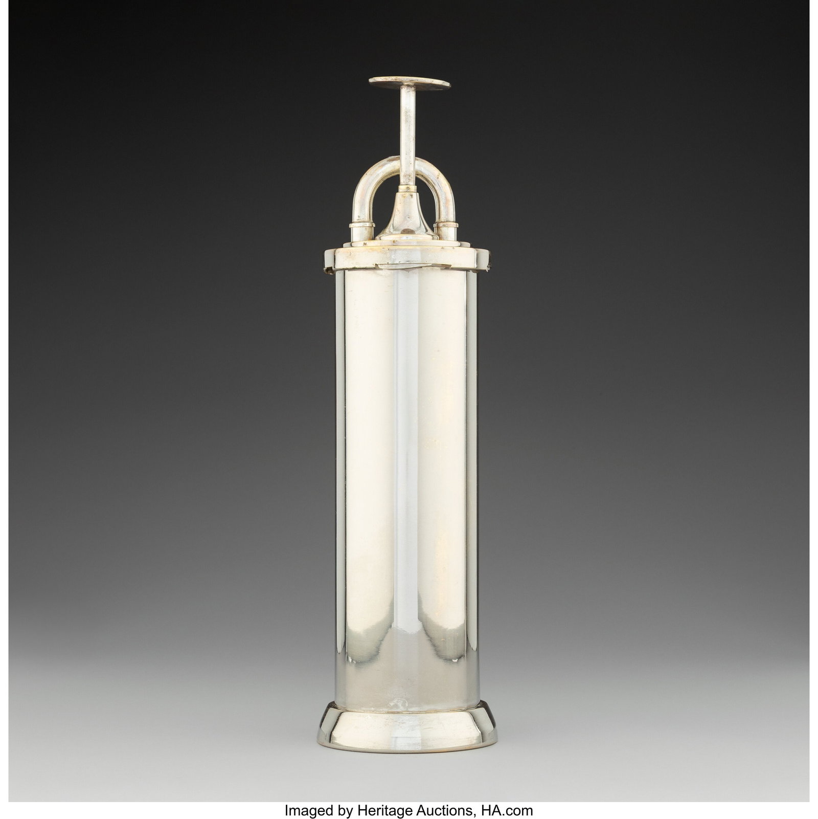 Napier Company Trombone Cocktail Shaker, circa: Napier Company Trombone Cocktail Shaker, circa 1935 Silver-plated brass 16 x 4-3/8 inches (40.6 x 11.1 cm) Stamped to underside: NAPIER, PAT PEND Property