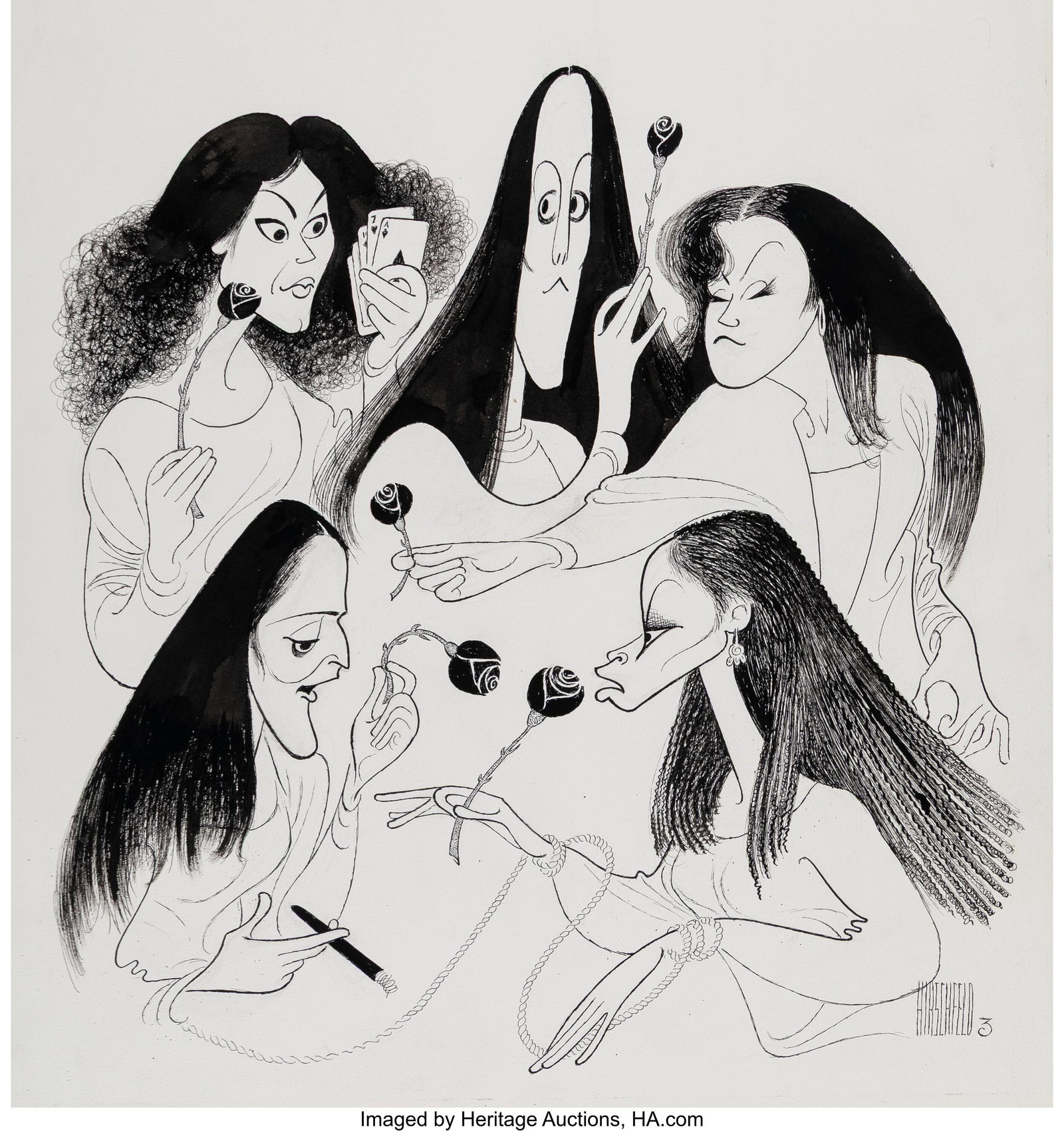 Al Hirschfeld (American, 1903-2003) The Five Alt (1 of 2)