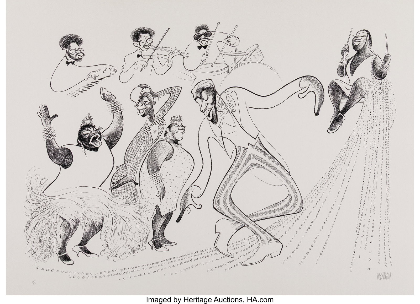 Al Hirschfeld (American, 1903-2003) Black and Bl: Al Hirschfeld (American, 1903-2003) Black and Blue Lithograph on Arches paper 21-1/4 x 27 inches (54.0 x 68.6 cm) (sheet) Ed. 15/100 Si