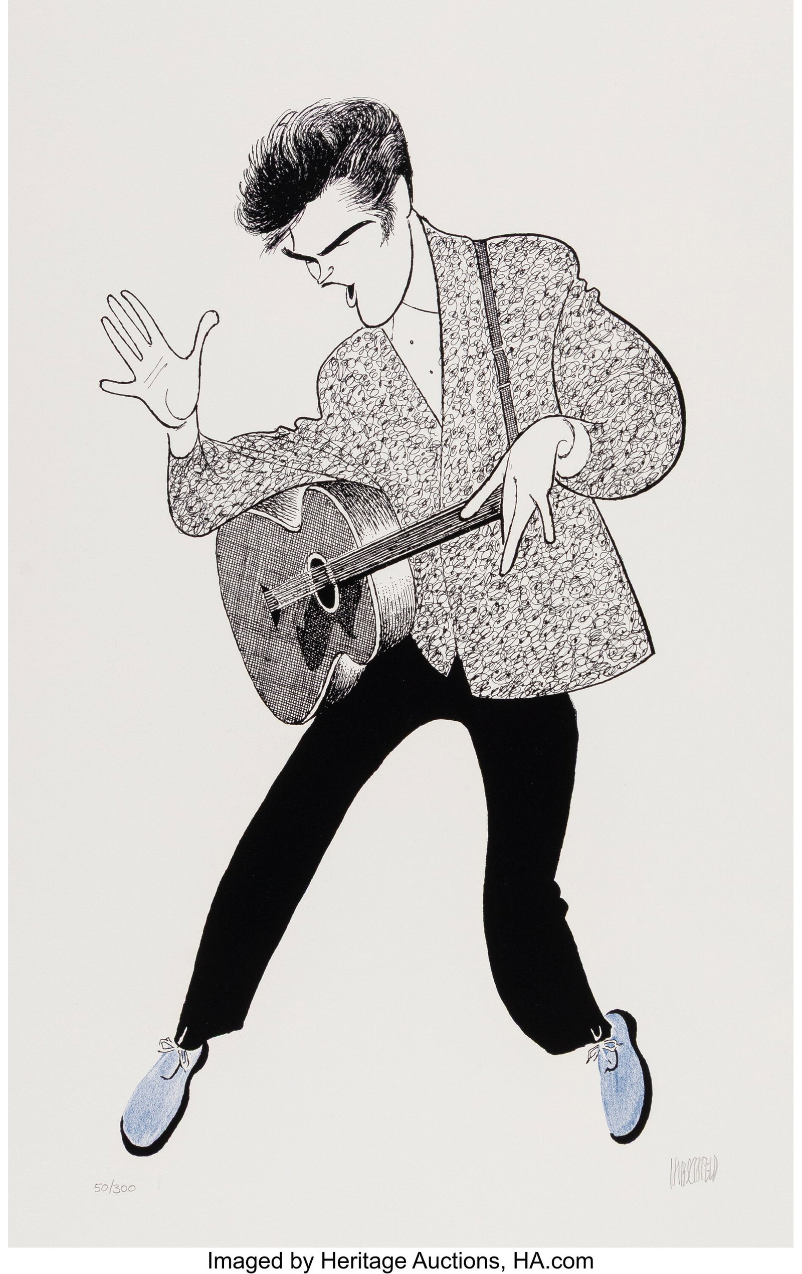 Al Hirschfeld (American, 1903-2003) Elvis Blue S (1 of 2)