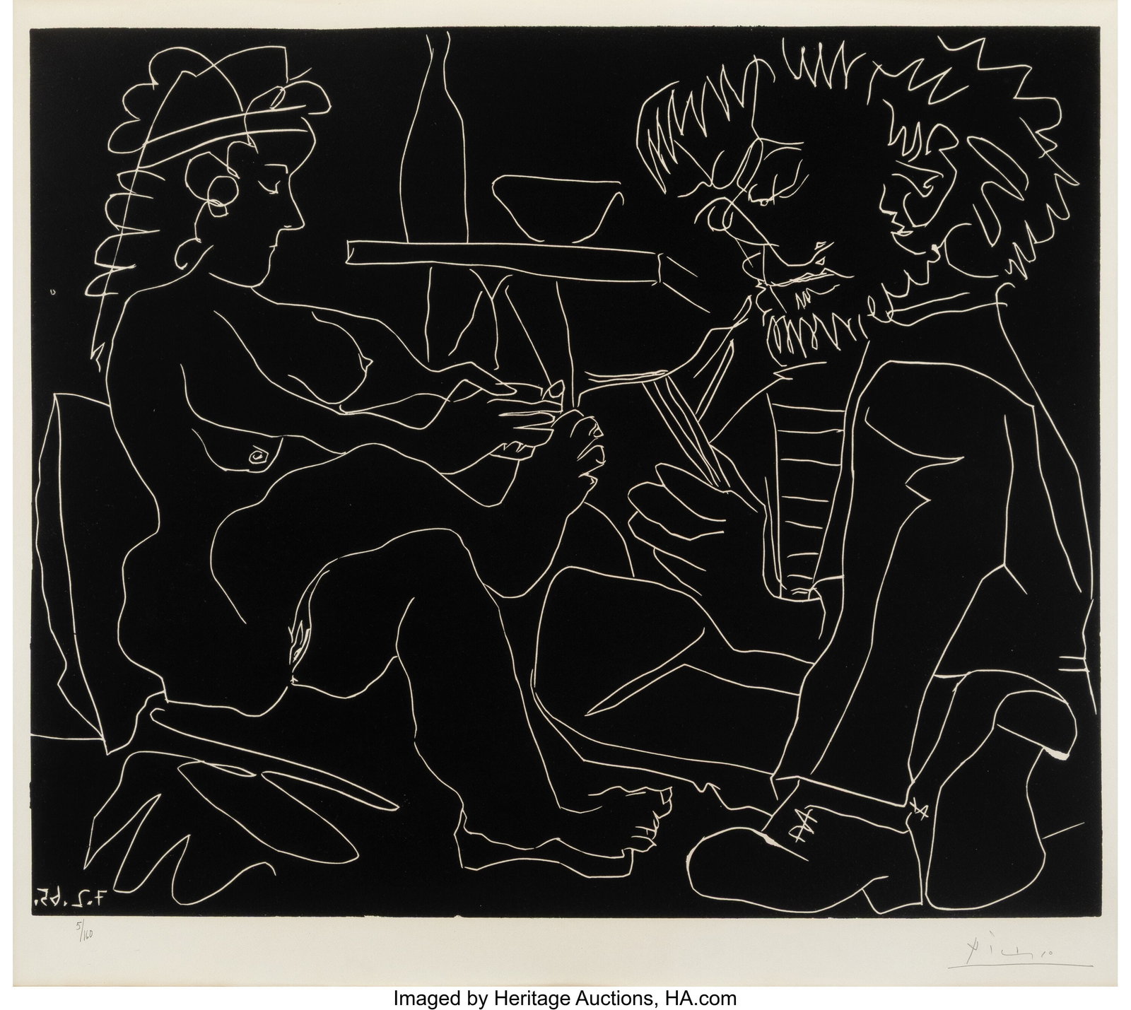 Pablo Picasso (1881-1973) Le peintre et son modèle, 1965: Pablo Picasso (1881-1973) Le peintre et son modèle, 1965 Linocut on Arches paper 24-1/2 x 29-1/2 inches (62.2 x 74.9 cm) (sheet) Ed. 5/160 Signed and editioned in pencil along lower edge HID031010620