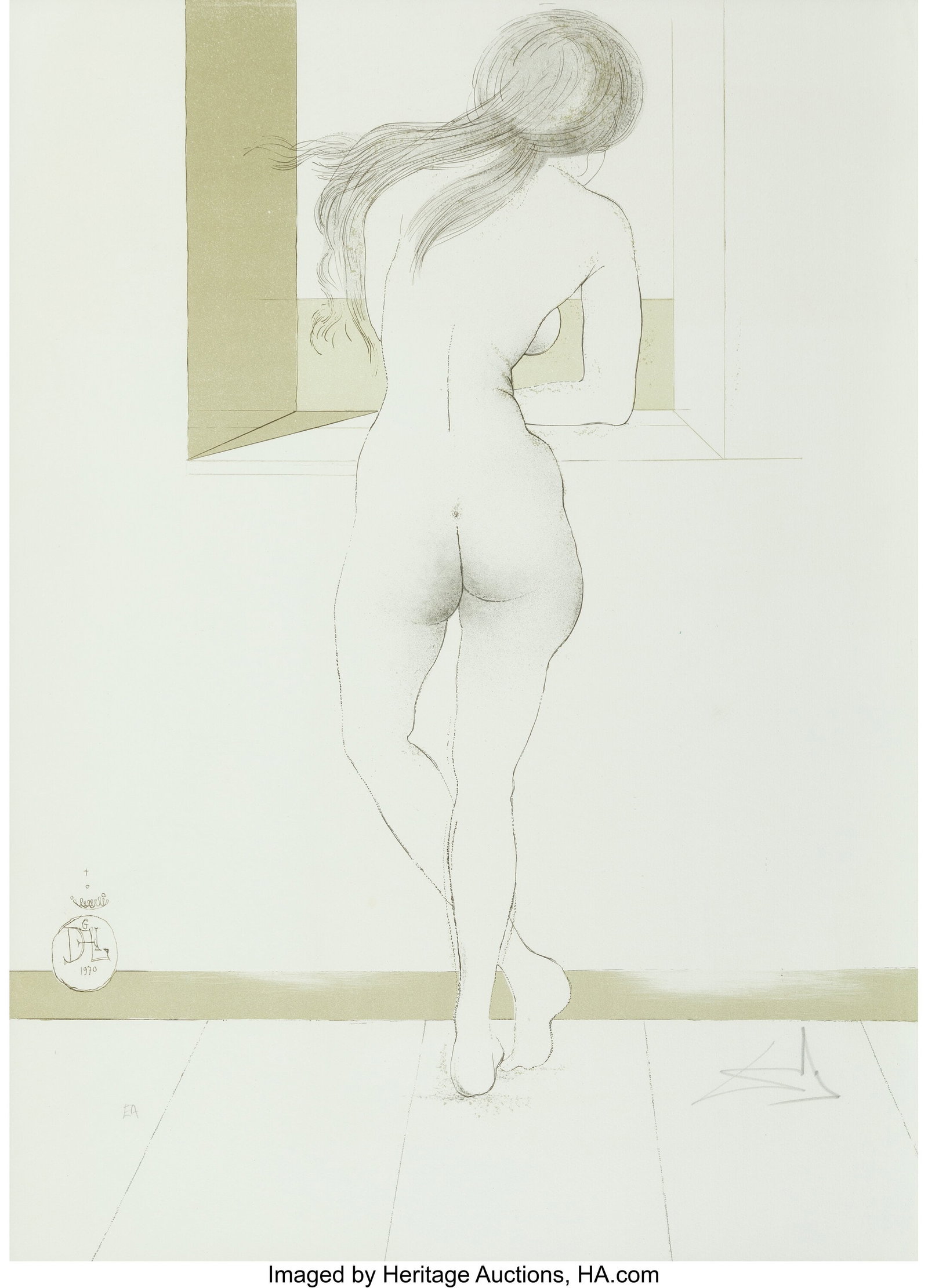 Salvador Dalí (1904-1989) Nu à la fenêtre, fr: Salvador Dalí (1904-1989) Nu à la fenêtre, from Nudes, 1970 Lithograph in colors on wove paper 29-5/8 x 21-1/8 inches (75.2 x 53.7