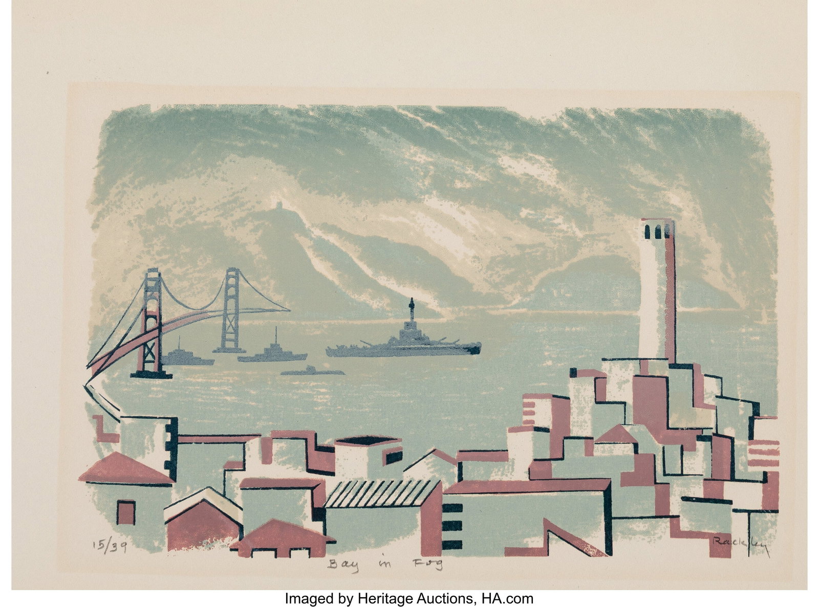 Mildred Rackley (1906-1992) Bay in Fog Screenpri (1 of 1)