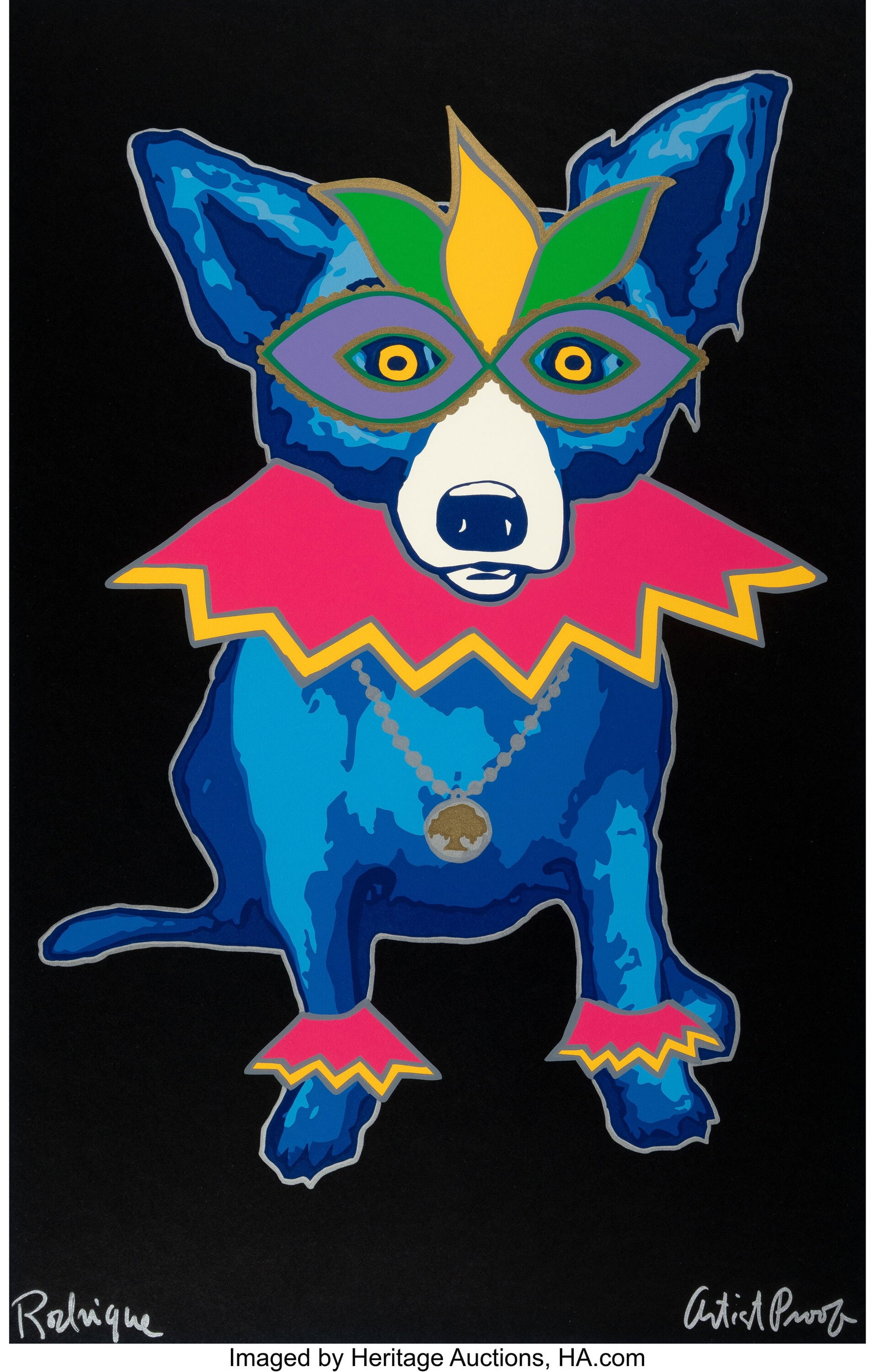 George Rodrigue (1944-2013) Party Animal (Black): George Rodrigue (1944-2013) Party Animal (Black), 1995 Screenprint in colors on wove paper 33 x 21 inches (83.8 x 53.3 cm) (sheet) Artist's