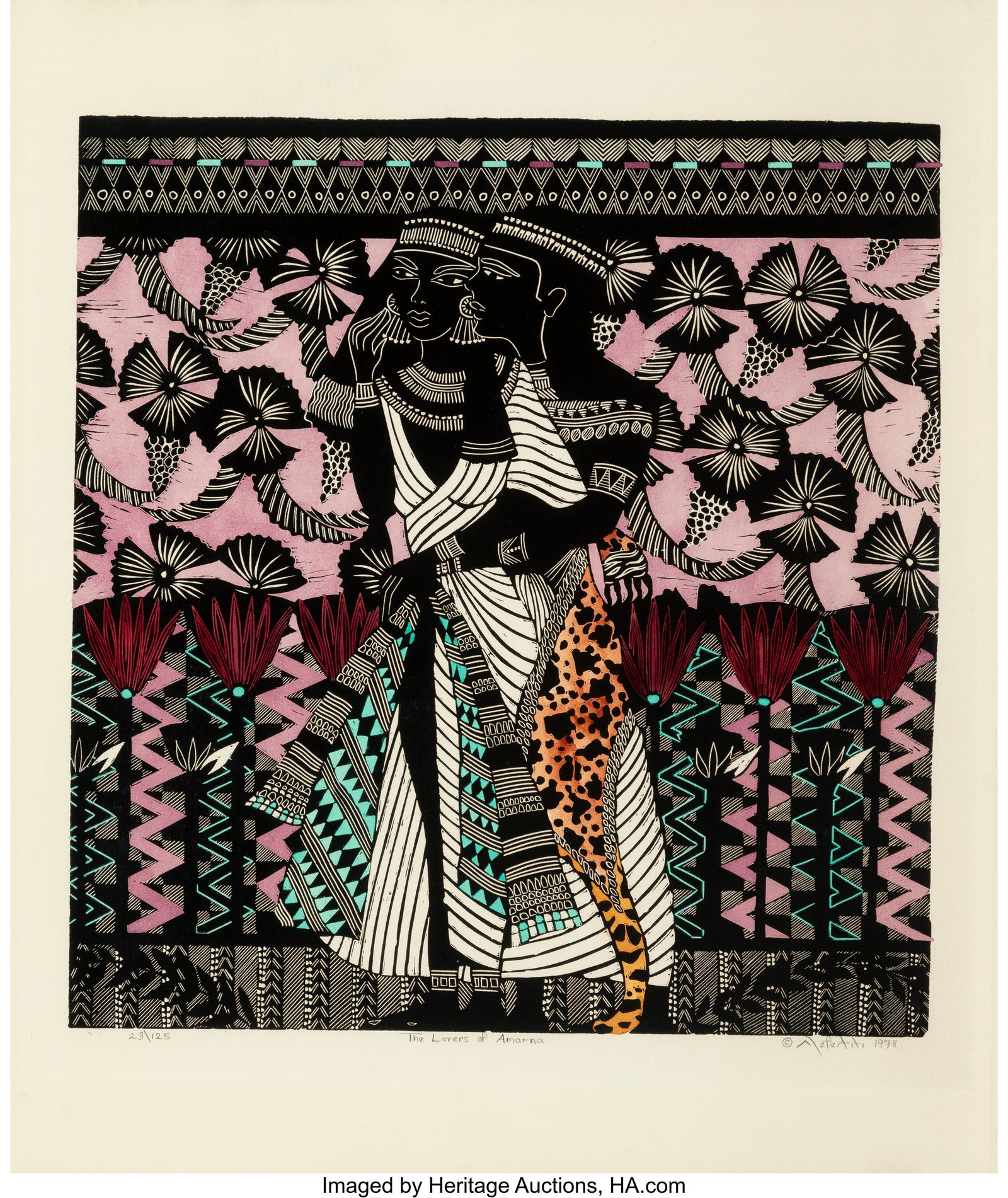 Nefertiti Goodman (b. 1950) The Lovers of Amarna: Nefertiti Goodman (b. 1950) The Lovers of Amarna, 1978 Linocut with hand coloring on wove paper 25 x 21 inches (63.5 x 53.3 cm) (sheet) Ed&peri