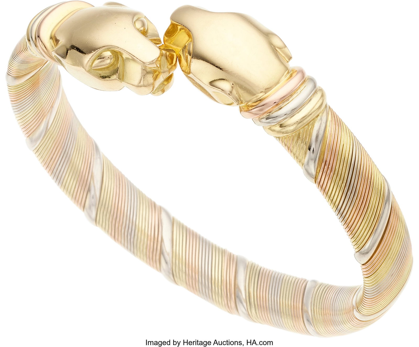 Gold Bracelet Metal: 18k white, yellow, and ros: Gold Bracelet Metal: 18k white, yellow, and rose gold Weight: 48.40 grams Dimensions: 6-1/2 inches x 7/16 inch Collection of an East Coast Renaissance Woma