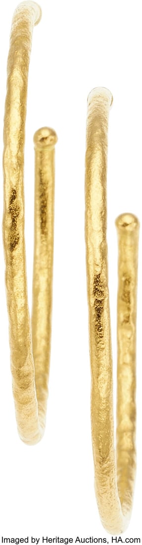 Gold Earrings Metal: 22k gold Weight: 7.58 gram: Gold Earrings Metal: 22k gold Weight: 7.58 grams Hoop Diameter: 1-5/8 inches *Note: Earrings are designed for pierced ears Collection of an East Coast Renaissanc