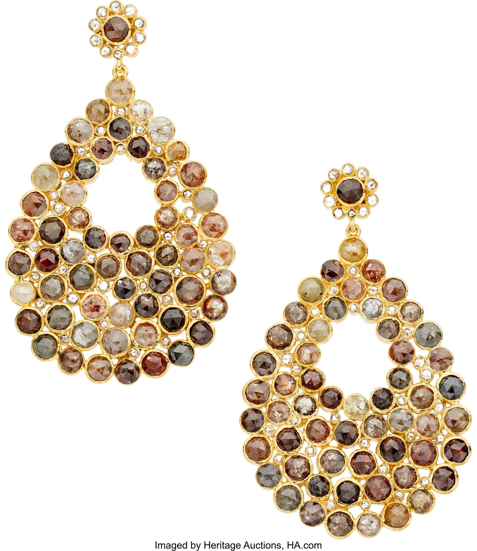 Colored Diamond, Gold Earrings Stones: Rose-cut (1 of 1)