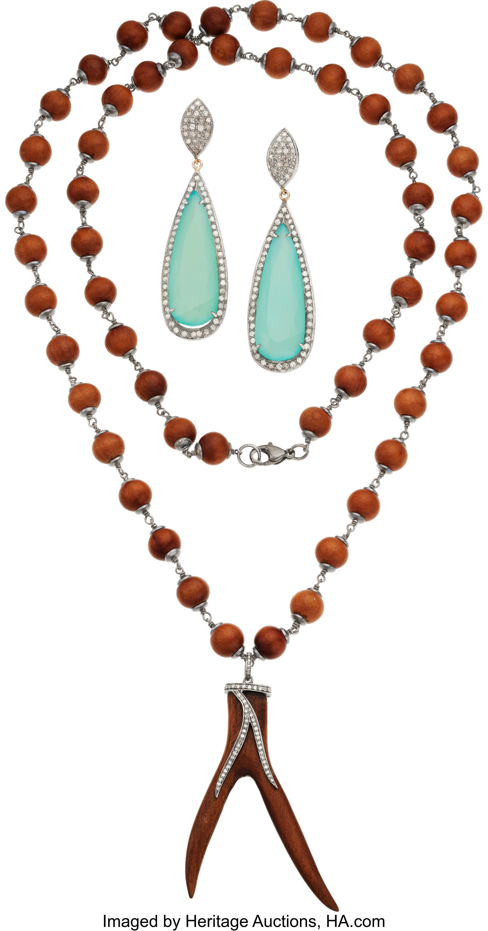 Colored Diamond, Chalcedony, Wood, Silver Jewelr (1 of 1)