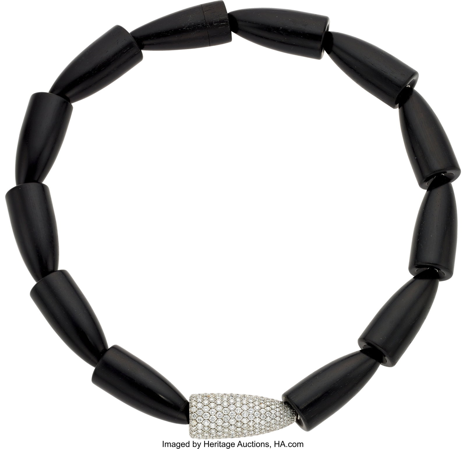 Vhernier Diamond, Ebony, Gold Necklace Stones: Vhernier Diamond, Ebony, Gold Necklace Stones: Full-cut diamonds weighing a total of approximately 8.00 carats Element: Ebony wood Marked: Vhernier Collection&colo