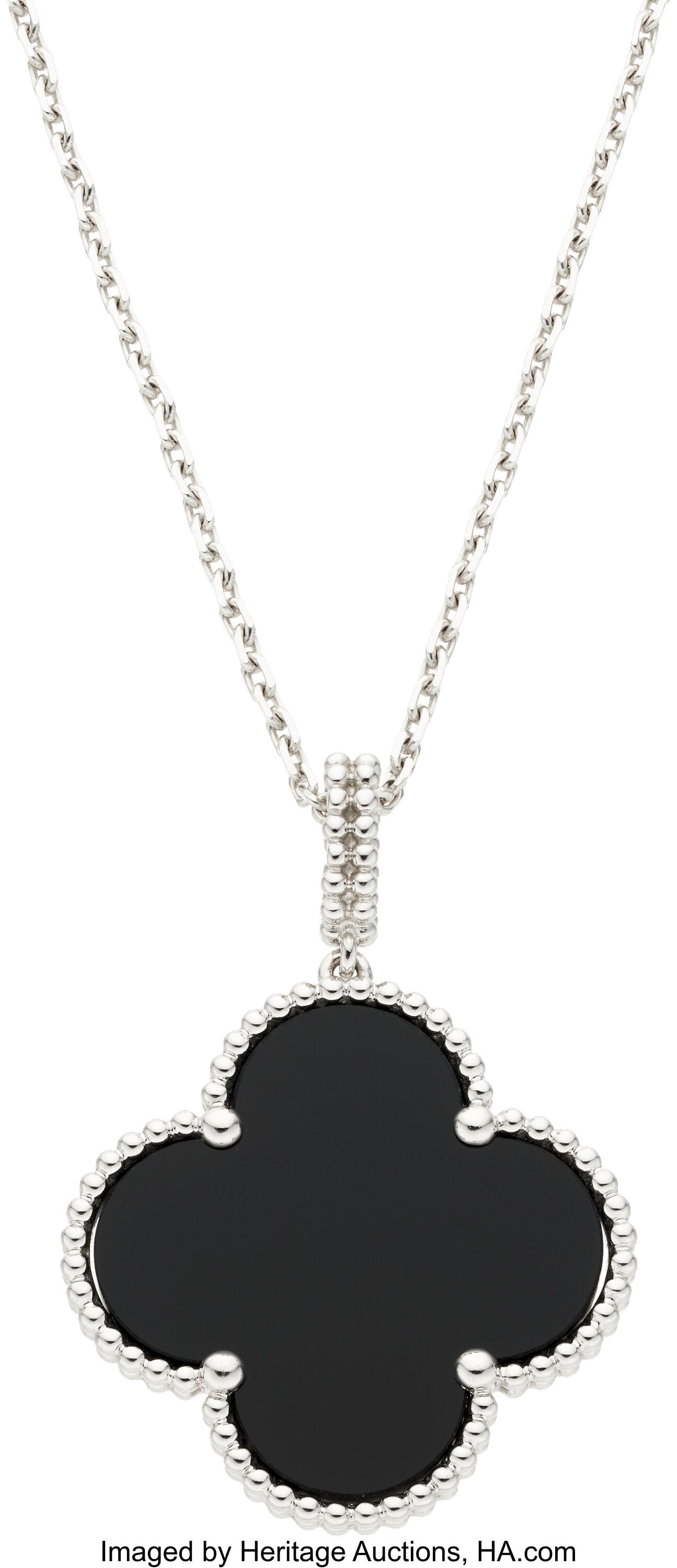 Van Cleef & Arpels Black Onyx, White Gold Pendan: Van Cleef & Arpels Black Onyx, White Gold Pendant-Necklace, French Stones: Carved black onyx Metal: 18k white gold Marked: VCA, French hallmarks Collection&colo