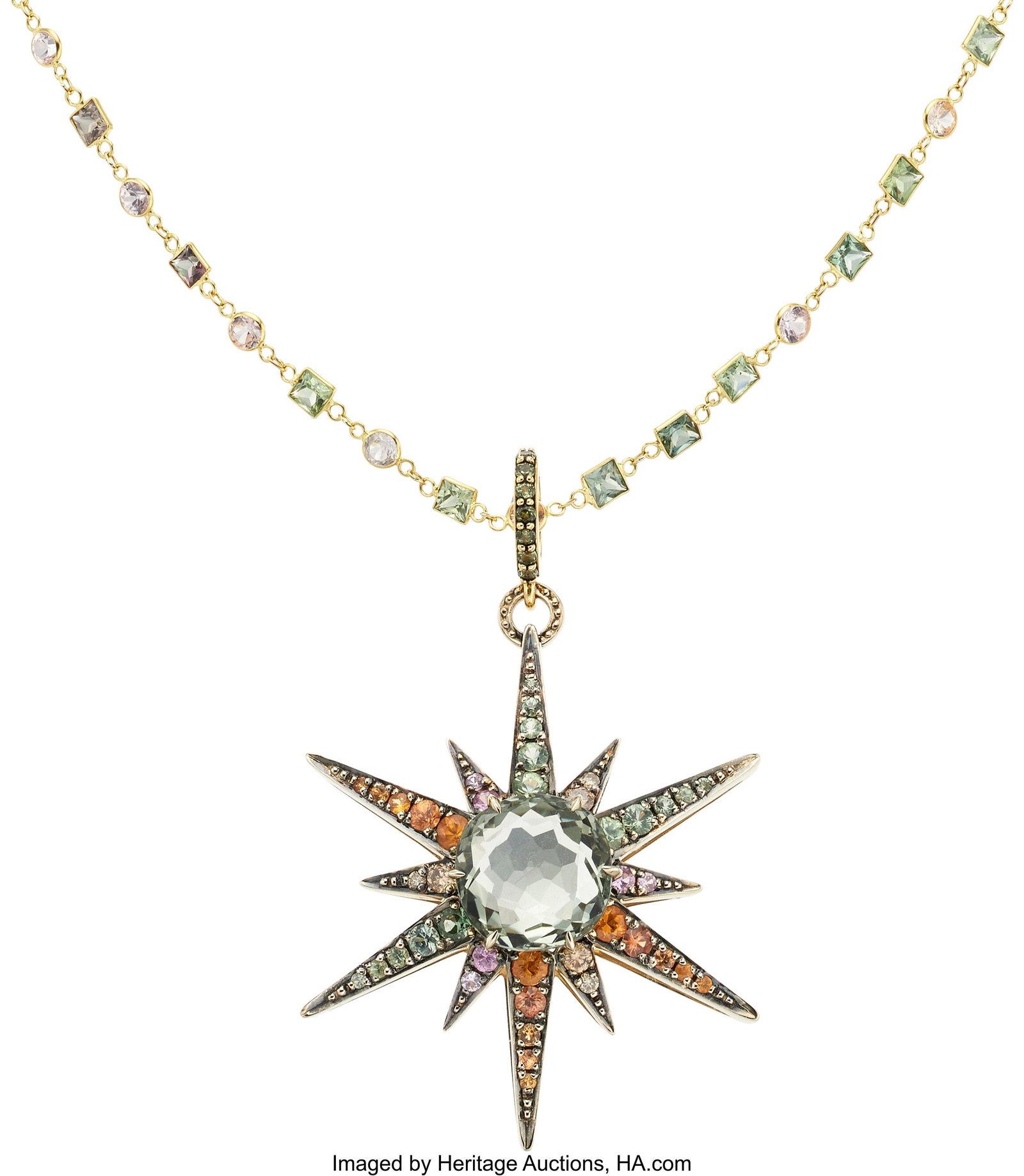 Prasiolite, Multi-Stone, Gold Pendant-Necklace (1 of 3)