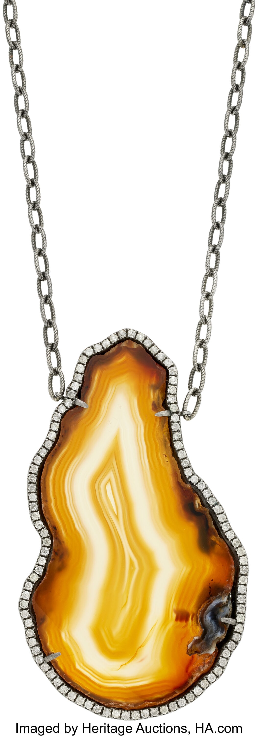 Diamond, Agate, Silver Necklace Stones: Carved (1 of 1)