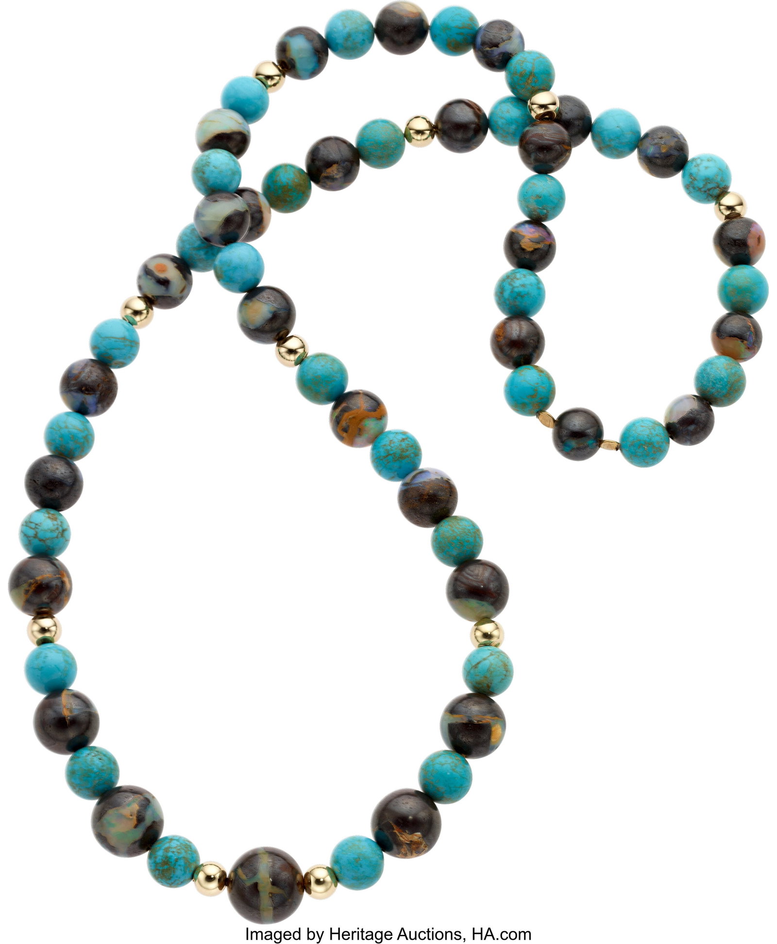Turquoise, Boulder Opal, Gold, Yellow Metal Neck (1 of 1)