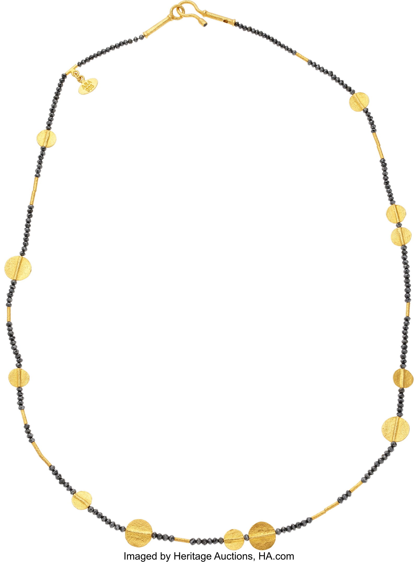 ARA Collection Colored Diamond, Gold Necklace S: ARA Collection Colored Diamond, Gold Necklace Stones: Black diamond beads Metal: 24k gold Marked: ARA Gross Weight: 6.30 grams Dimensions: 18 inches x 5/