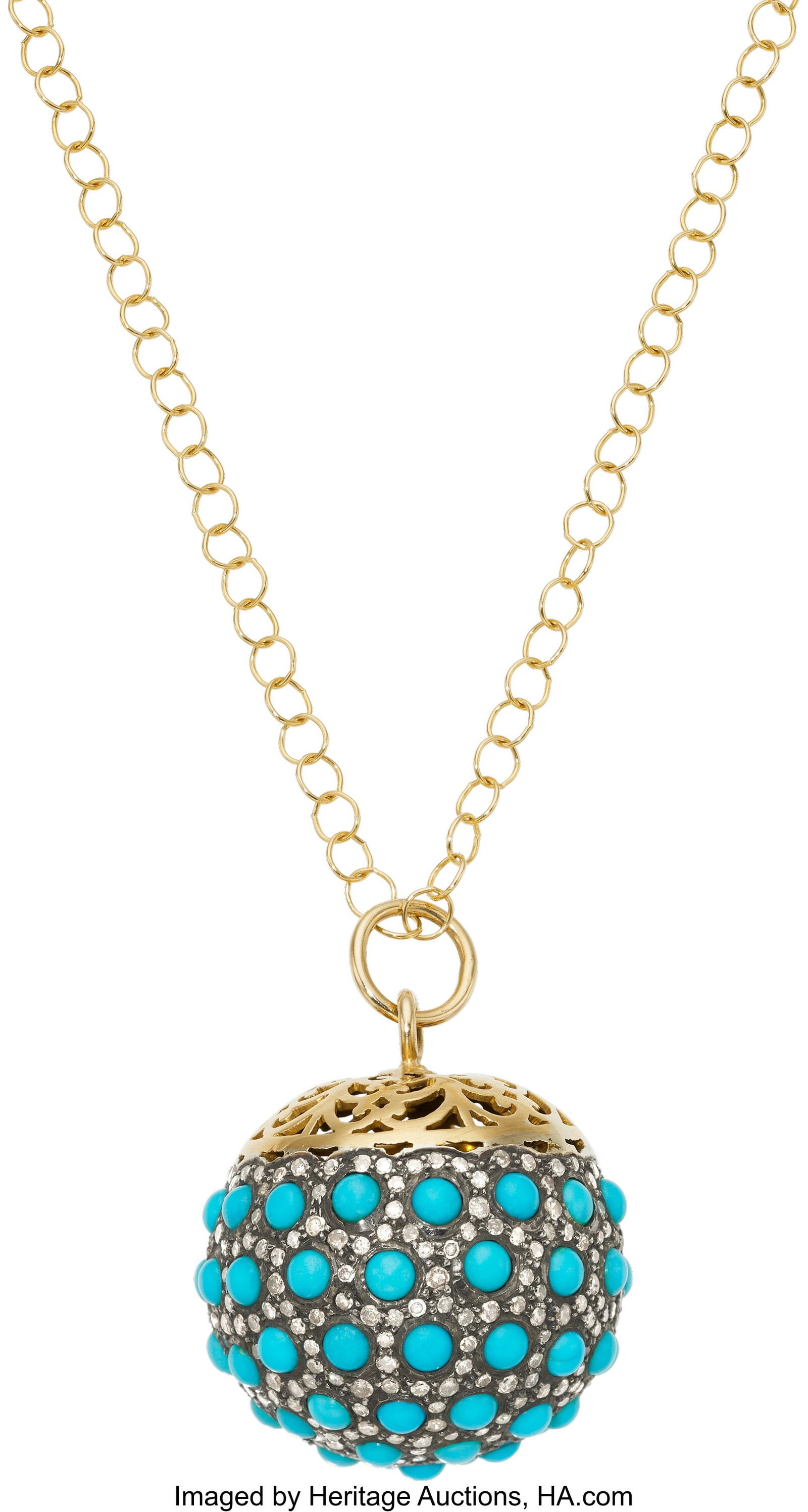 Turquoise, Diamond, Gold, Silver Pendant-Necklac (1 of 1)