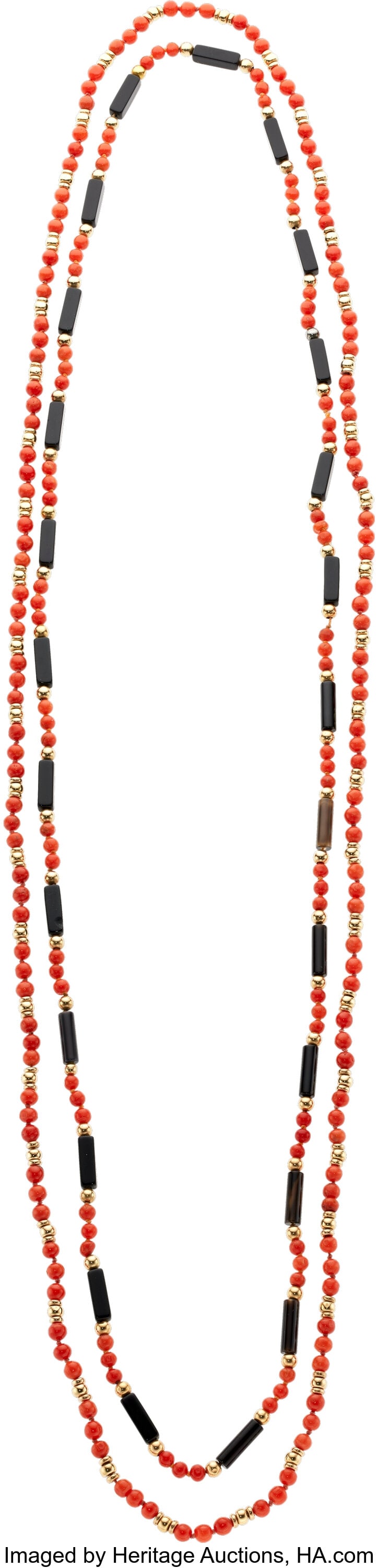 Coral, Black Onyx, Gold Necklaces Stones: Coral (1 of 1)