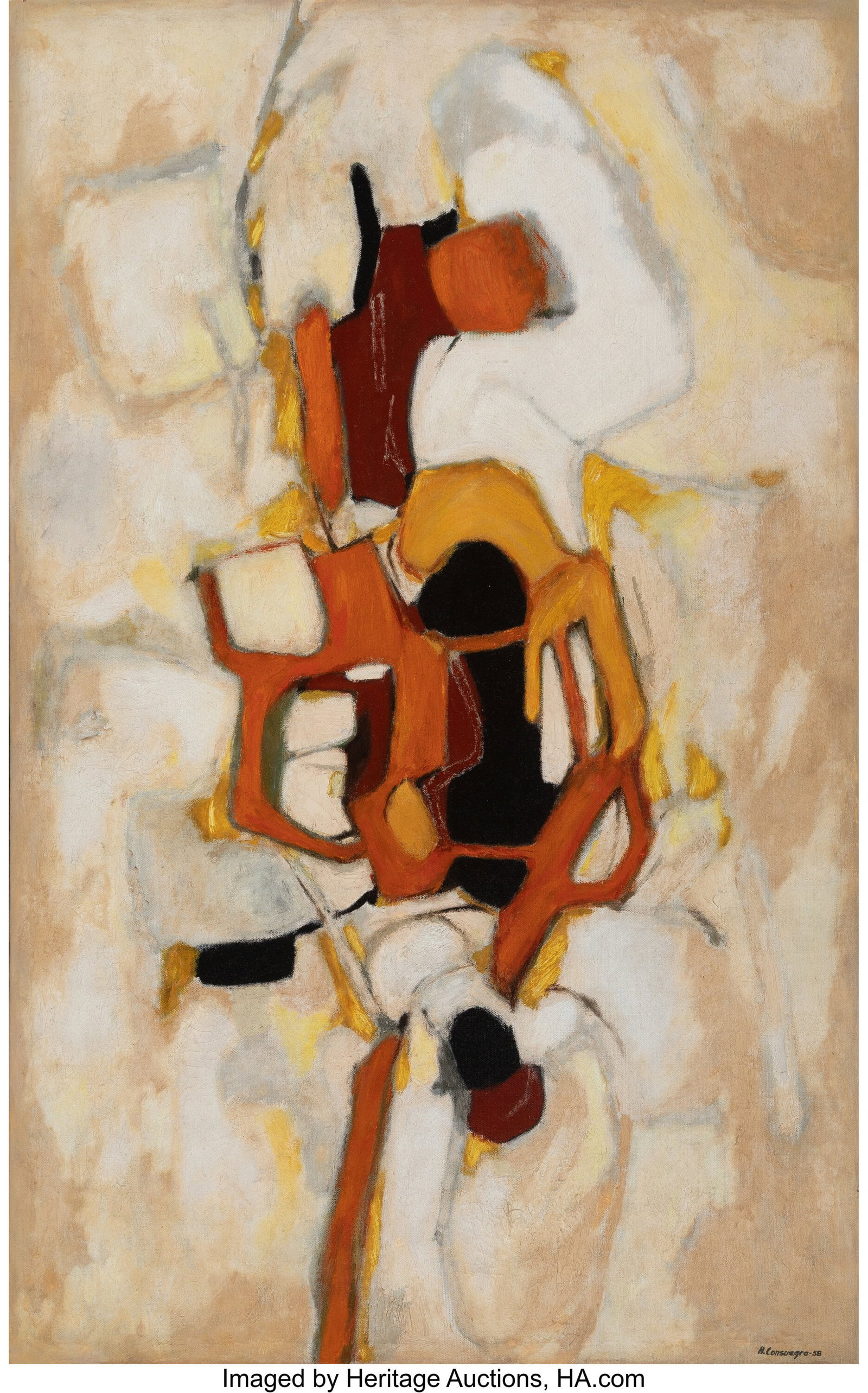 Hugo Consuegra (1929-1970) Untitled, 1958 Oil on: Hugo Consuegra (1929-1970) Untitled, 1958 Oil on canvas 40 x 25 inches (101.6 x 63.5 cm) Signed and dated lower right: H. Consuegra-58 PROVENANCE&c