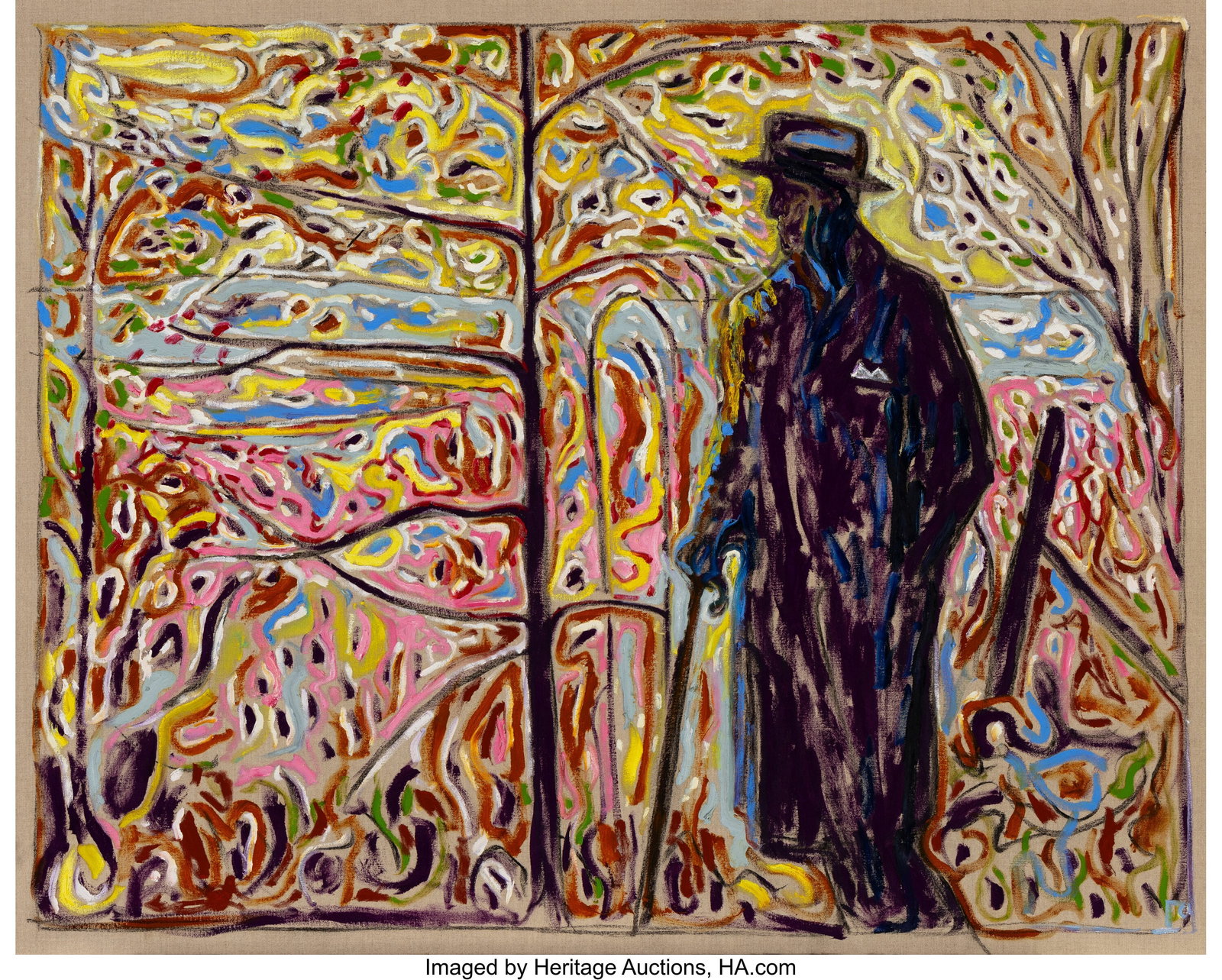 Billy Childish (b. 1959) Sibelius Amongst Saplin: Billy Childish (b. 1959) Sibelius Amongst Saplings, 2010 Oil and charcoal on linen 48 x 60 inches (121.9 x 152.4 cm) Signed with artist monogram lower ri
