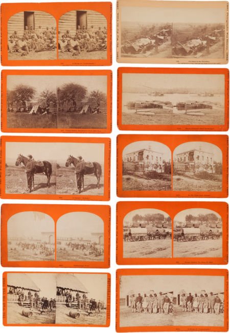 Group of Ten Large Mount Taylor & Huntington Civ: Group of Ten Large Mount Taylor & Huntington Civil War Stereoviews, 4" X 7", and one John C. T
