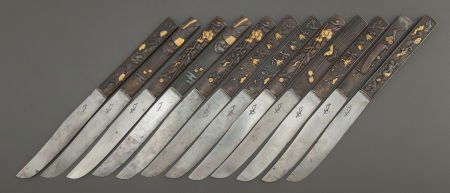 A CASED SET OF JAPANESE MIXED METAL KNIVES Maker: A CASED SET OF JAPANESE MIXED METAL KNIVESMaker unidentified, Japan, circa 1880Marks: