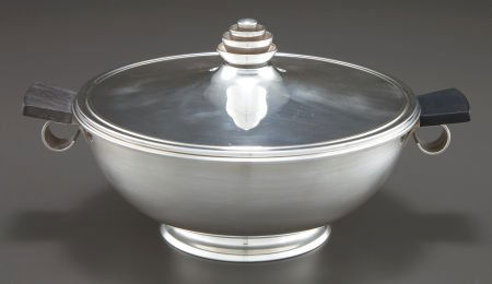 A C. M. COHR DANISH SILVER-PLATED AND EBONY COVE: A C. M. COHR DANISH SILVER-PLATED AND EBONY COVERED SERVER C. M. Cohr, Fredericka, De