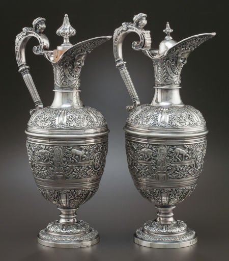 A SET OF HUNT & ROSKELL VICTORIAN CELLINI PATTER: A SET OF HUNT & ROSKELL VICTORIAN CELLINI PATTERN SILVER WI