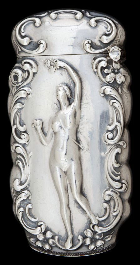 A WATROUS SILVER MATCH SAFE Watrous Mfg. Co., W: A WATROUS SILVER MATCH SAFE Watrous Mfg. Co., Wallingford, Connecticut, circa 1910