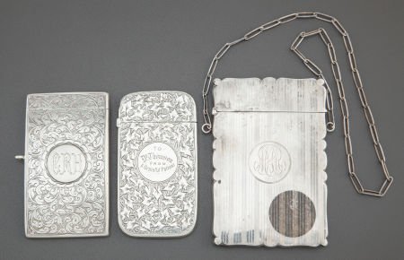 THREE ENGLISH SILVER CARD CASES Various makers,: THREE ENGLISH SILVER CARD CASES Various makers, Birmingham, England, circa 1900 Ma