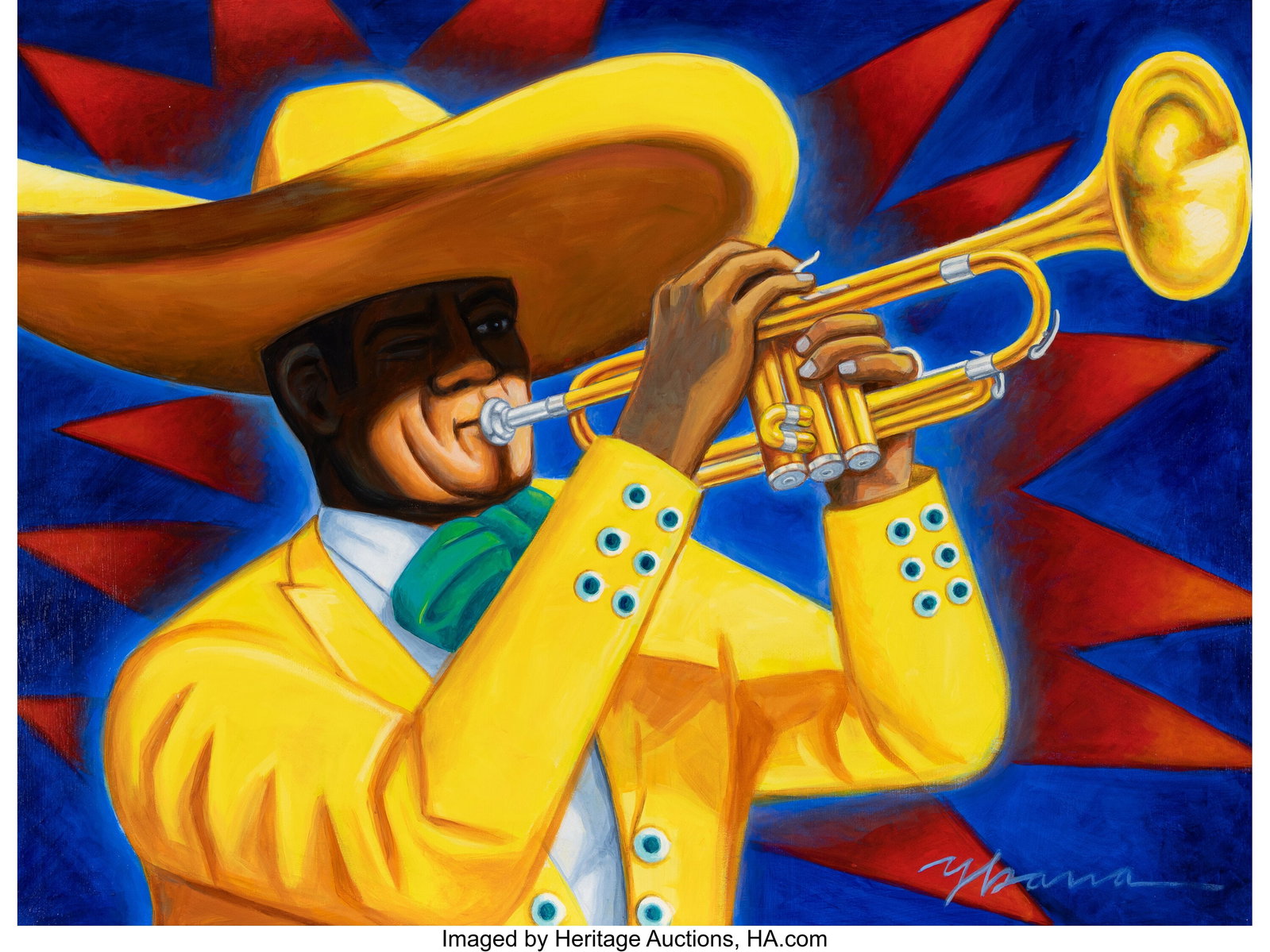 Frank Ybarra (20th Century) La Trompeta Acrylic : Frank Ybarra (20th Century) La Trompeta Acrylic on canvas 28 x 36 inches (71.1 x 91.4 cm) Signed lower right: Ybarra The Judson C. Ball & Nancy Sue B