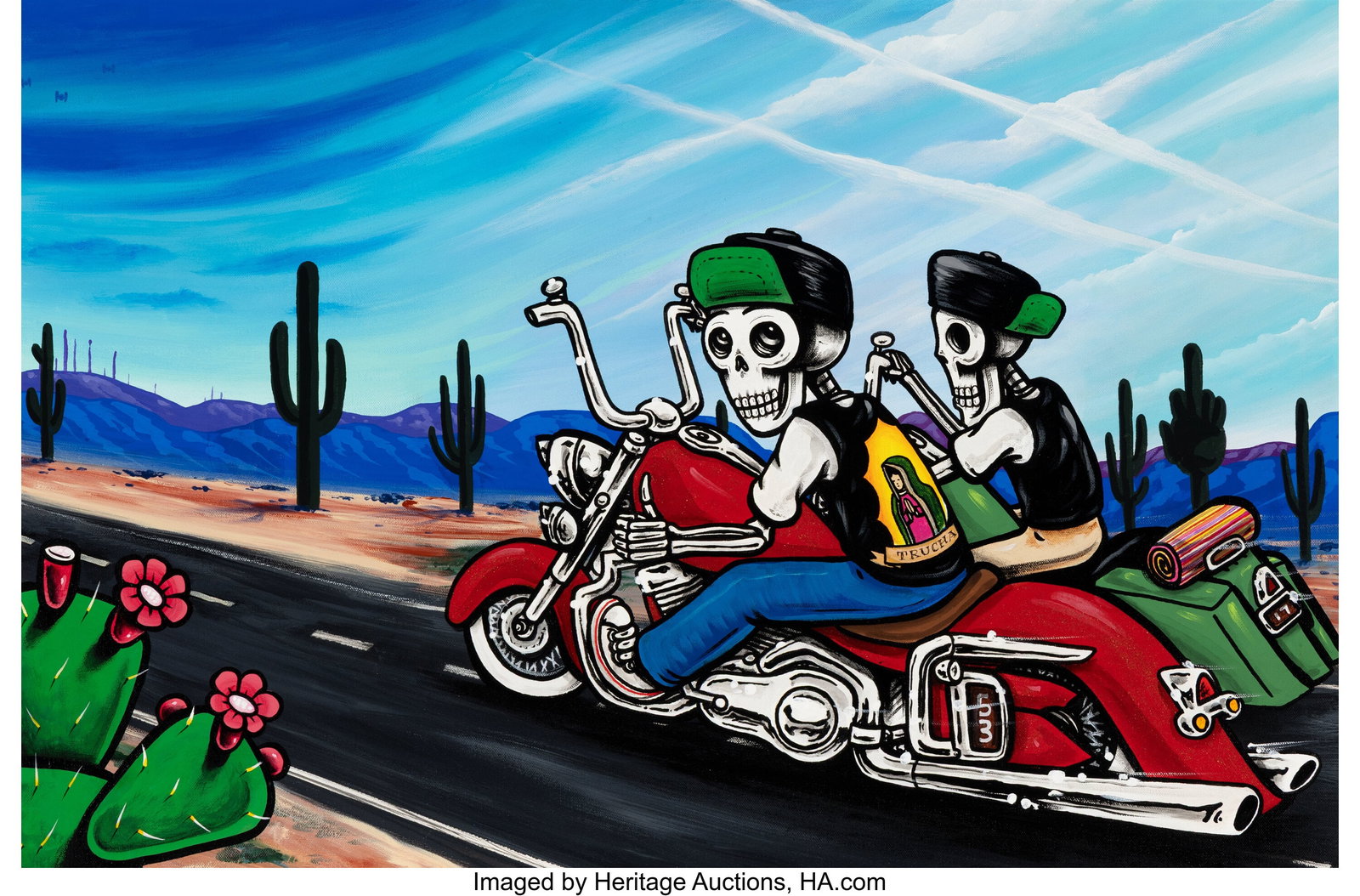Lalo Cota (20th Century) Untitled (Bikers) Acryl: Lalo Cota (20th Century) Untitled (Bikers) Acrylic and diamond dust on canvas 24 x 36 inches (61.0 x 91.4 cm) The Judson C. Ball & Nancy Sue Ball