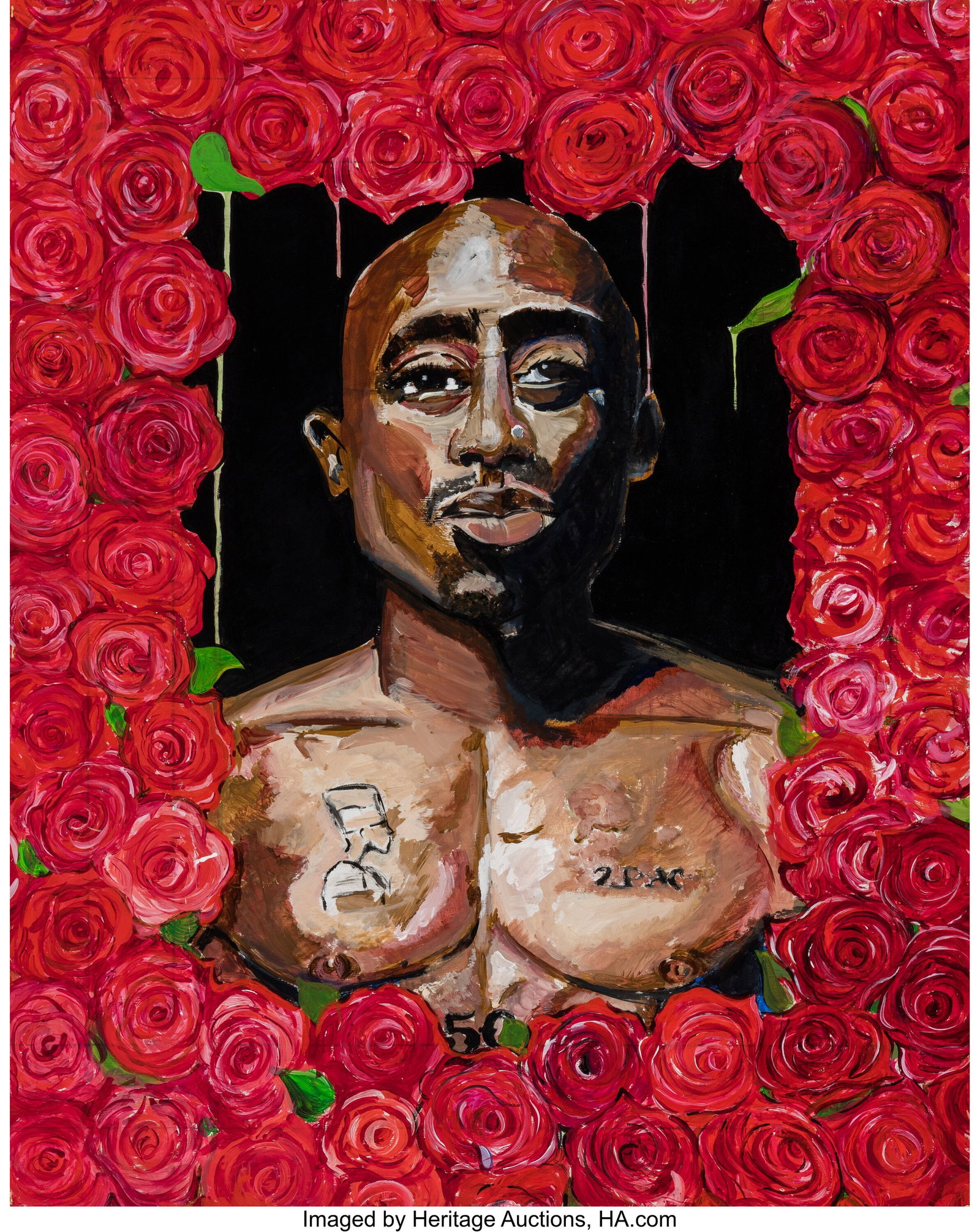 Noelle Martinez (20th Century) Untitled (Tupac) : Noelle Martinez (20th Century) Untitled (Tupac) Acrylic on wood 30 x 24 x 3-1/2 inches (76.2 x 61.0 x 8.9 cm) The Judson C. Ball & Nan