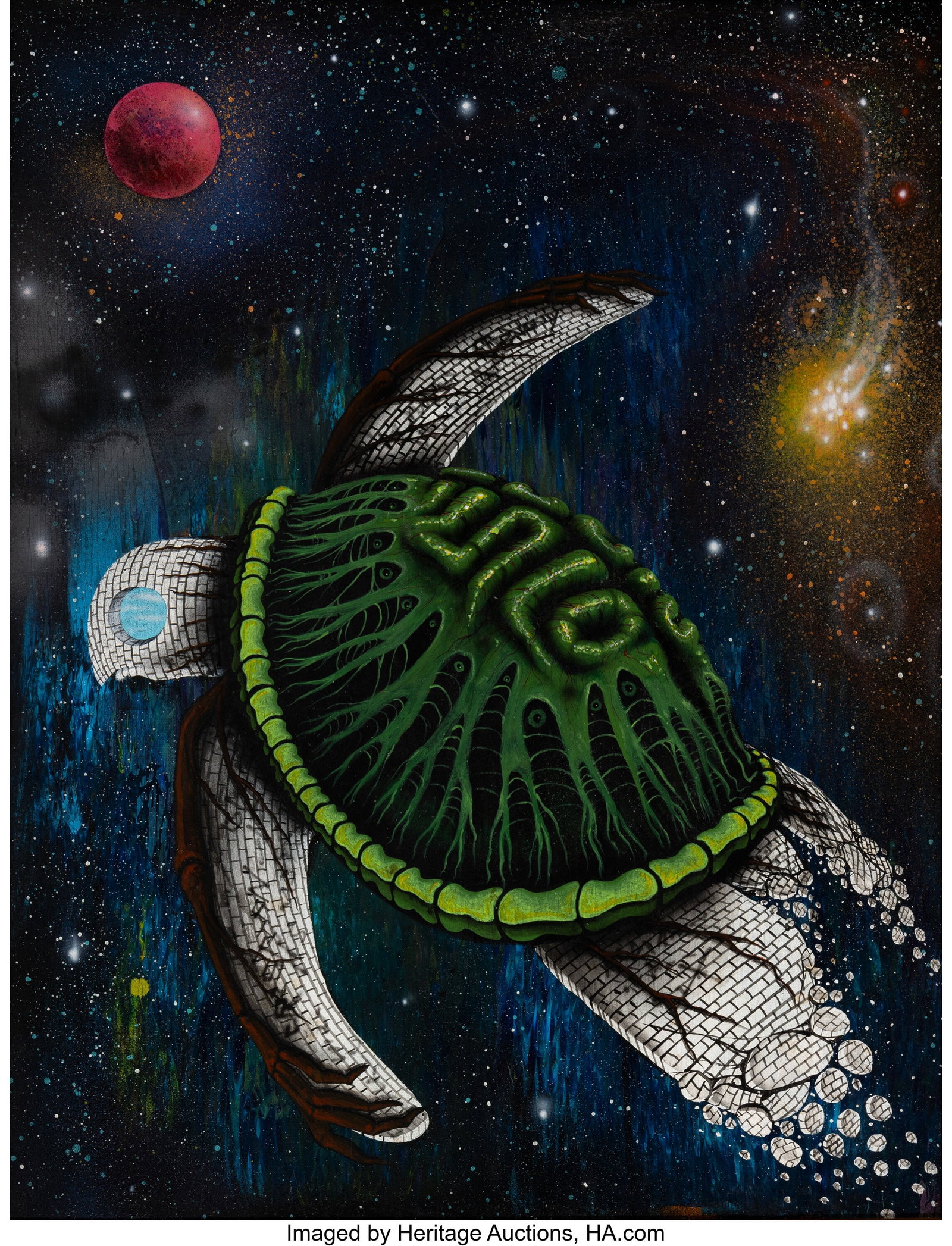Lalo Cota (20th Century) Untitled (Space Turtle): Lalo Cota (20th Century) Untitled (Space Turtle) Acrylic on canvas 27-1/2 x 21-1/2 inches (69.8 x 54.6 cm) Signed on the reverse: Lalo The Jud
