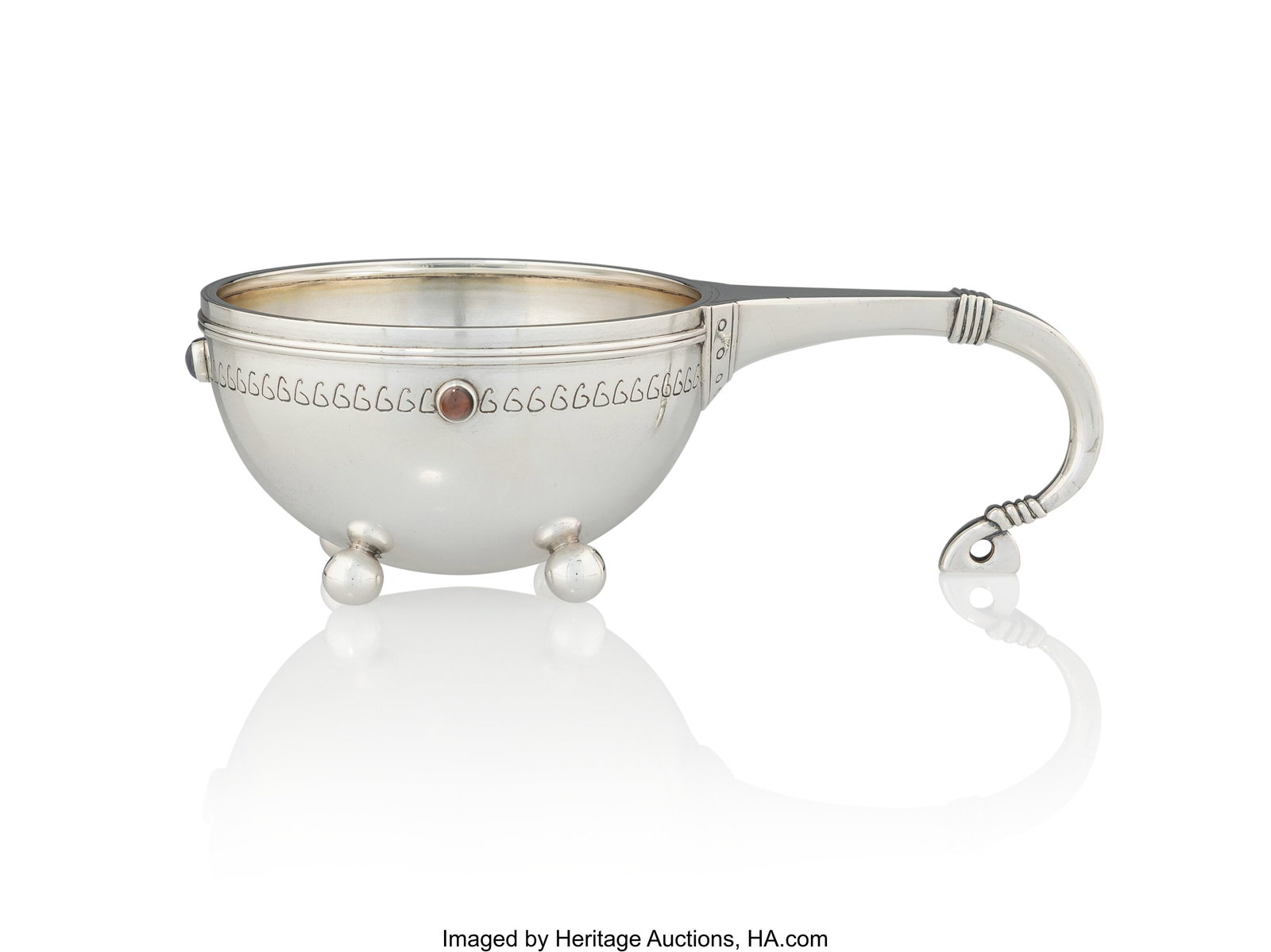A Fabergé Gem-Set Silver Kovsh in the Neo-Russi: A Fabergé Gem-Set Silver Kovsh in the Neo-Russian Style Fabergé with Imperial warrant, Moscow, 1898-1908, and with scratched inventory number 21059 2-1/2 x 7-3/