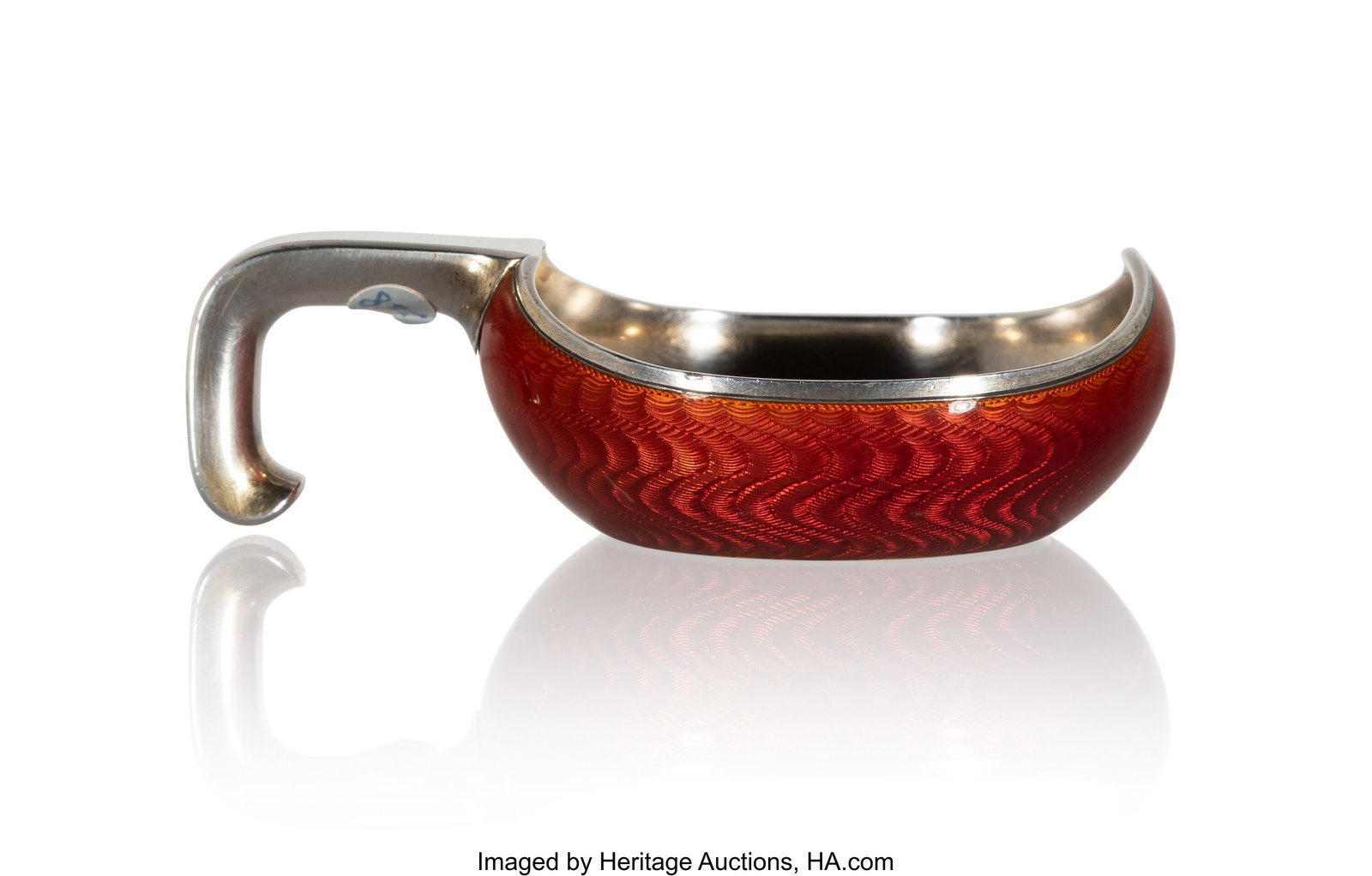 A Fabergé Translucent Red Guilloché Enameled S: A Fabergé Translucent Red Guilloché Enameled Silver Kovsh Fabergé, Workmaster Anders (Antti) Nevalainen, St. Petersburg, 1899-1904, and wi