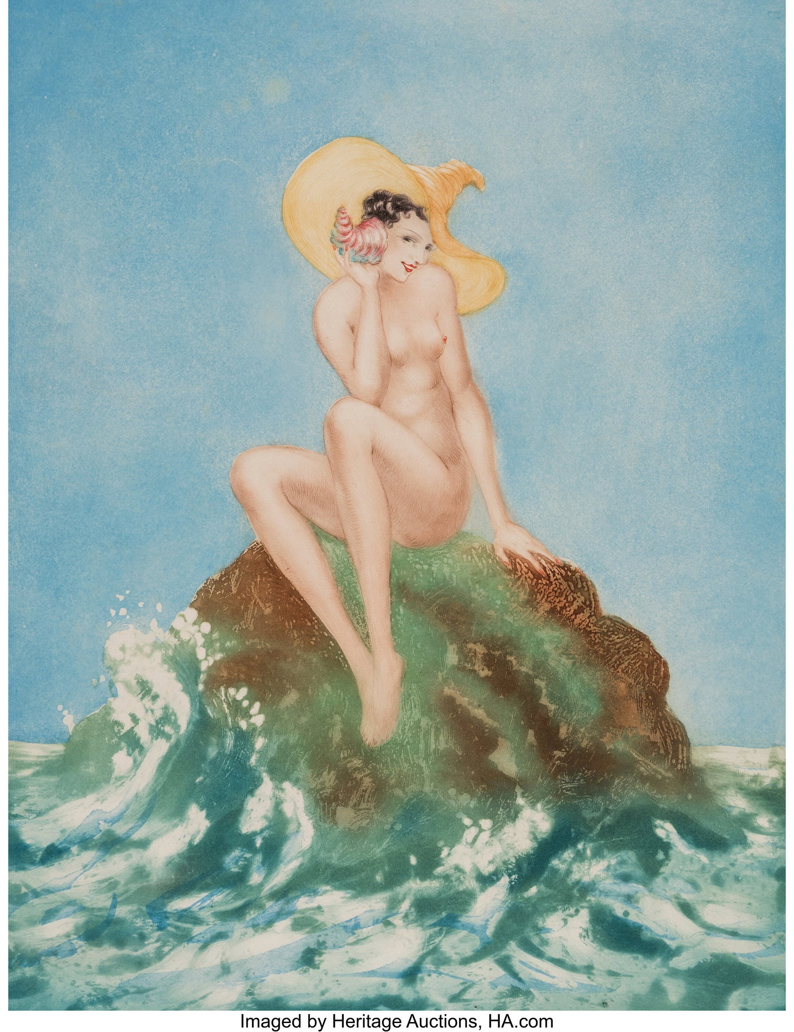 Louis Icart (French, 1888-1950) Le Coquillage, 1: Louis Icart (French, 1888-1950) Le Coquillage, 1936 Etching with handcoloring on wove paper 26-1/4 x 20-1/4 inches (66.7 x 51.4 cm) (sheet&rp