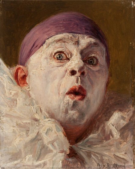 ARMAND FRANÇOIS JOSEPH HENRION (French, 1875-197: ARMAND FRANÇOIS JOSEPH HENRION (French, 1875-1975) Clown Looking Surprised Oi