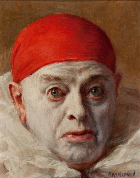 ARMAND FRANÇOIS JOSEPH HENRION (French, 1875-197: ARMAND FRANÇOIS JOSEPH HENRION (French, 1875-1975) Clown in a Red Cap Oil on