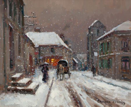 EDOUARD-LÉON CORTÈS (French, 1882-1969) A Snowy: EDOUARD-LÉON CORTÈS (French, 1882-1969)A Snowy Rural Street SceneOil on can