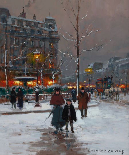 EDOUARD-LÉON CORTÈS (French, 1882-1969) Winter P: EDOUARD-LÉON CORTÈS (French, 1882-1969)Winter Parisienne Street Scene in Winter