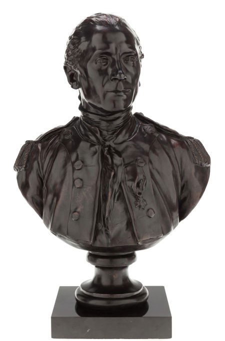 A BRONZE PORTRAIT BUST, AFTER JEAN-ANTOINE HOUDO: A BRONZE PORTRAIT BUST, AFTER JEAN-ANTOINE HOUDON: JOHN PAUL JONES 
