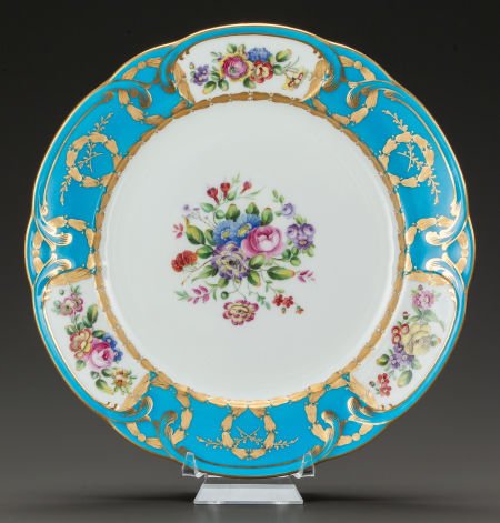 A MINTON SEVRES-STYLE FLORAL AND GILT PLATE Mint: A MINTON SEVRES-STYLE FLORAL AND GILT PLATE Minton, Stoke-on-Trent, Staffordshire, England,