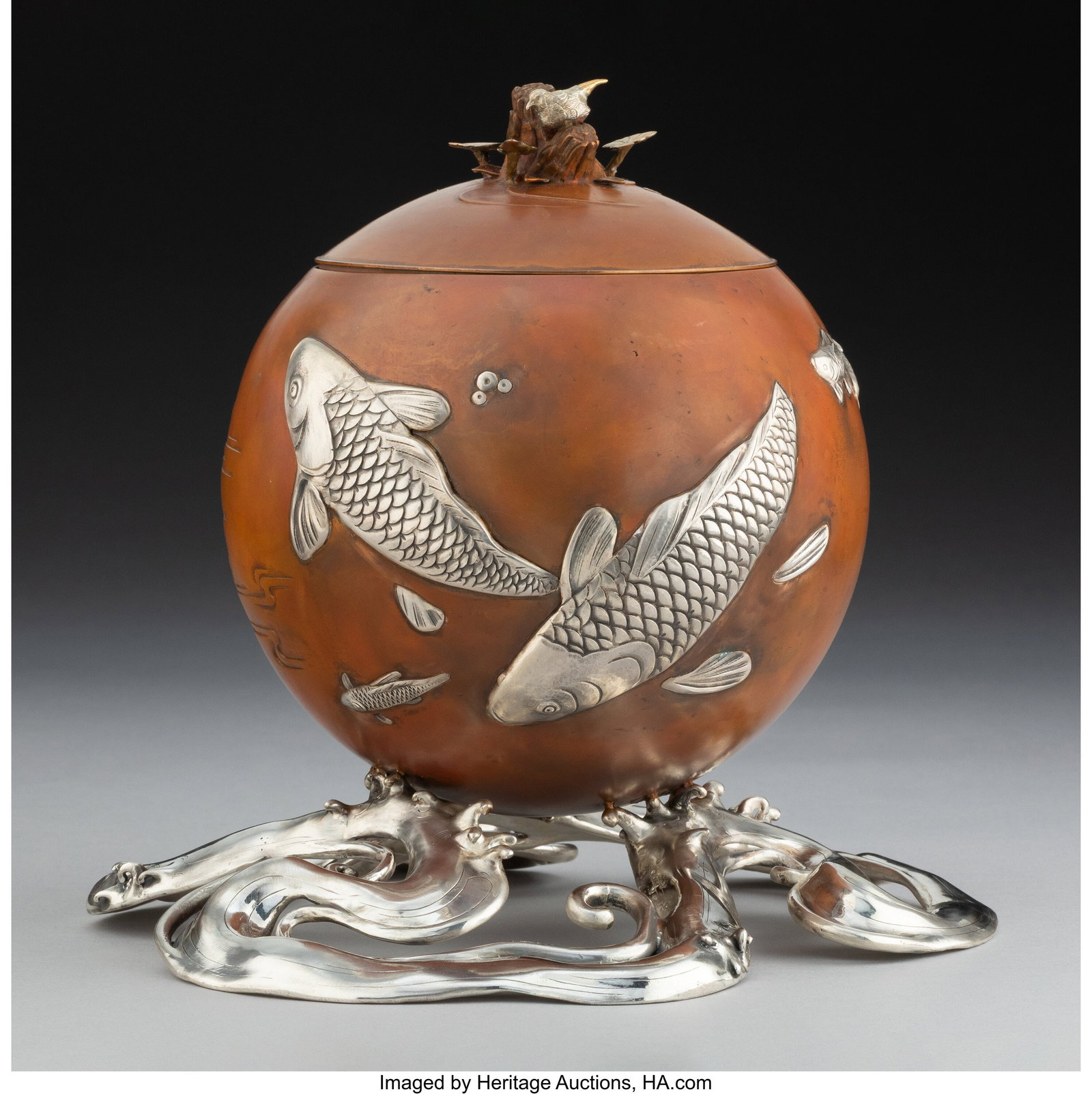 A Japanese Bronze and Silver & Mixed Metal Koro,: A Japanese Bronze and Silver & Mixed Metal Koro, 19th century Marks: (four-character mark) 7-3/4 x 8 x 8 inches (19.7 x 20.3 x 20.3 cm) 1071 grams (gross) HID03101062020 © 2026 Heritage Auctions | Al