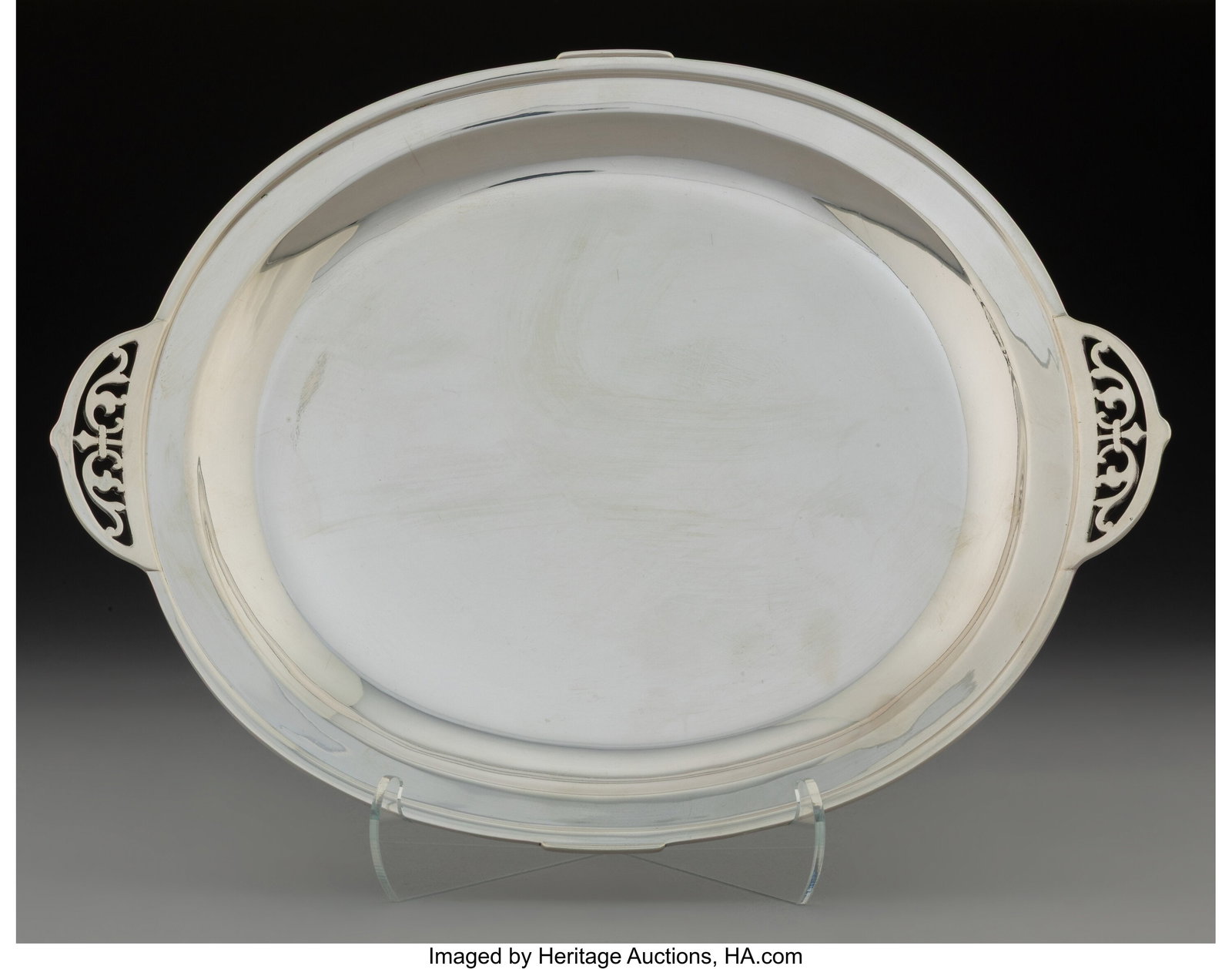 An Arthur Stone Silver Two-Handle Dish, Gardner,: An Arthur Stone Silver Two-Handle Dish, Gardner, Massachusetts, 1906-1937 Marks: (chasing hammer-Stone), STERLING, C 1-1/8 x 11-3/4 x 8-3/4 in