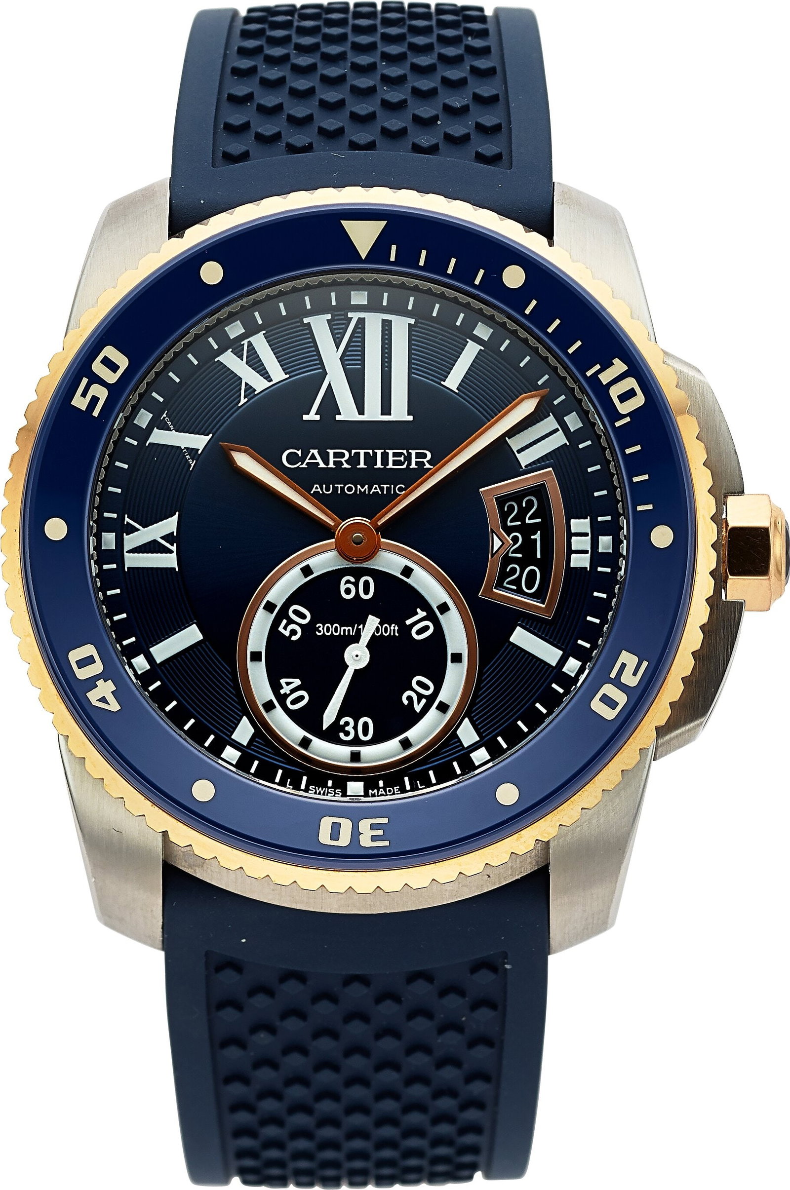 Calibre de Cartier Diver, 18k Rose Gold and Stee: Calibre de Cartier Diver, 18k Rose Gold and Steel Watch, Ref. W2CA0008 Case: 40 mm, stainless steel and 18k rose gold, three body, eight screw case back&comm