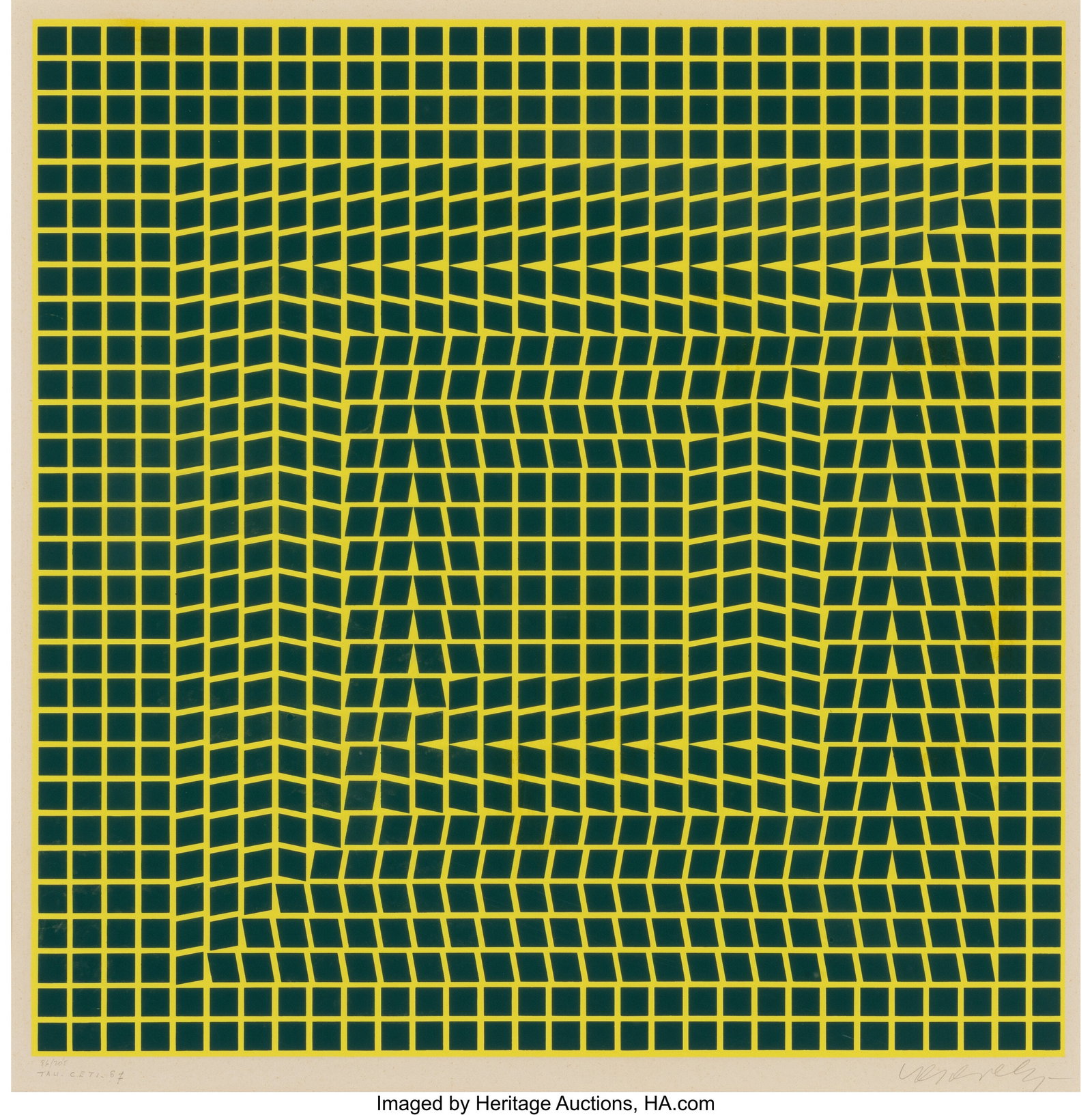 Victor Vasarely (1906-1997) Tau.Ceti, 1967 Scree: Victor Vasarely (1906-1997) Tau.Ceti, 1967 Screenprint in colors on wove paper 17-3/4 x 17-3/4 inches (45.1 x 45.1 cm) (sight) Ed&perio