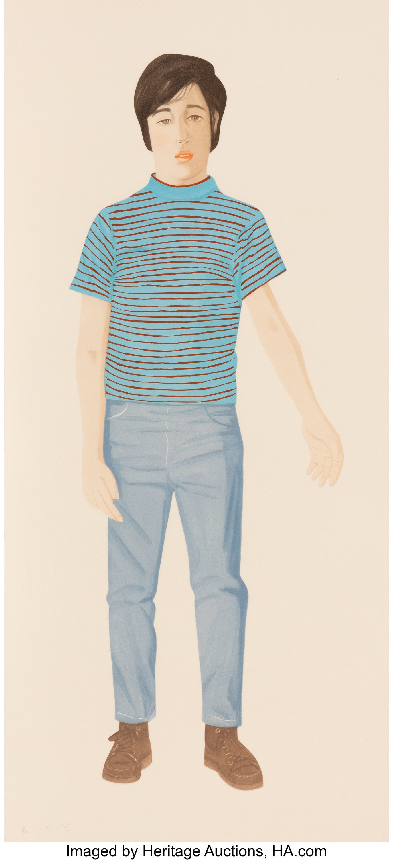 Alex Katz (b. 1927) The Striped Shirt, 1980 Aqua: Alex Katz (b. 1927) The Striped Shirt, 1980 Aquatint in colors on Arches paper 46 x 21-1/8 inches (116.8 x 53.7 cm) (sheet) Ed. 8&so